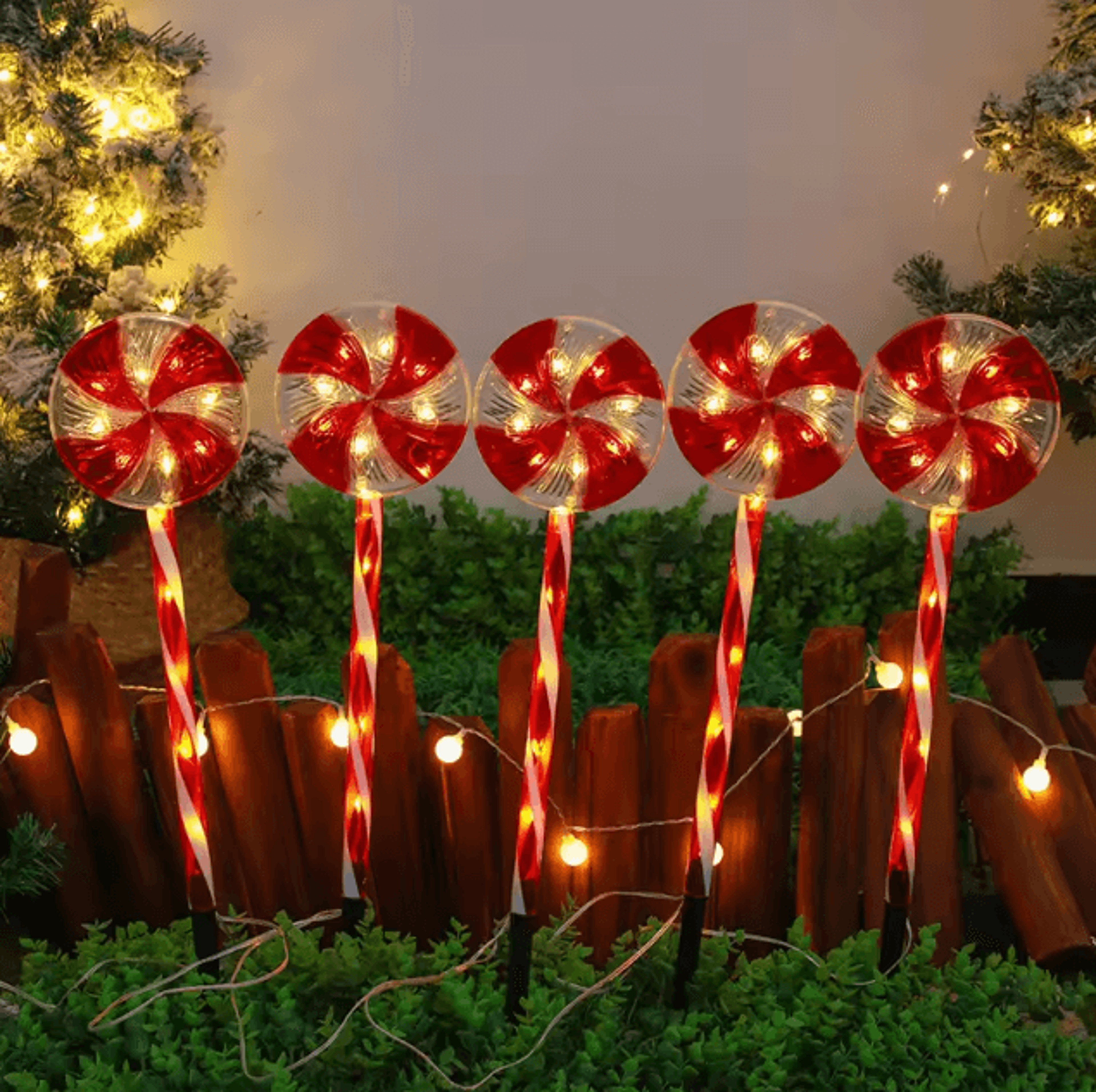 Solar 5Pack Candy Cane Christmas Pathway Lights  Waterproof Outdoor Holiday Stakes 3