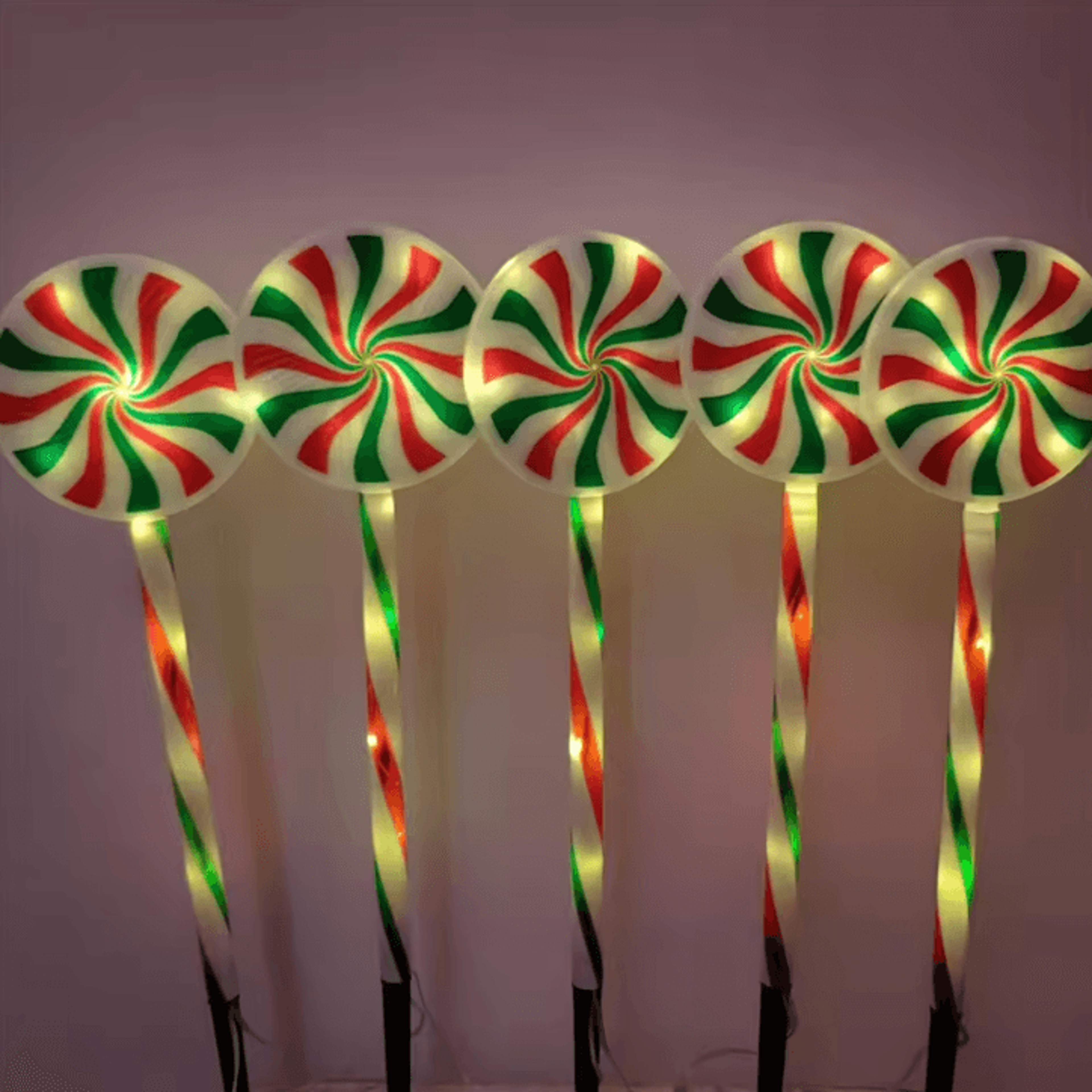 Solar 5Pack Candy Cane Christmas Pathway Lights  Waterproof Outdoor Holiday Stakes 6