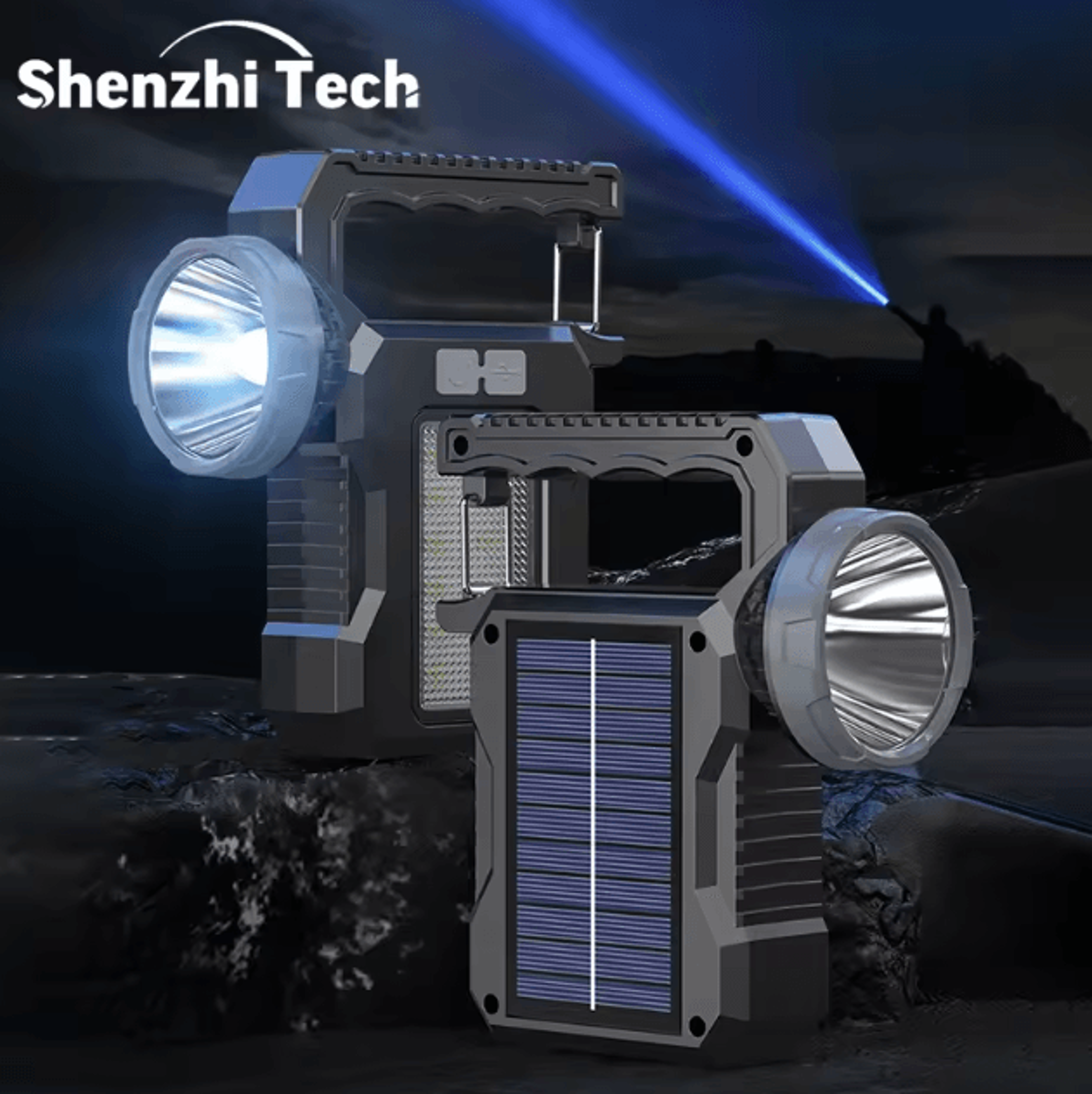 Solar Rechargeable Portable Searchlight With COB Work Light  Powerful Outdoor Camping  Emergency La 0