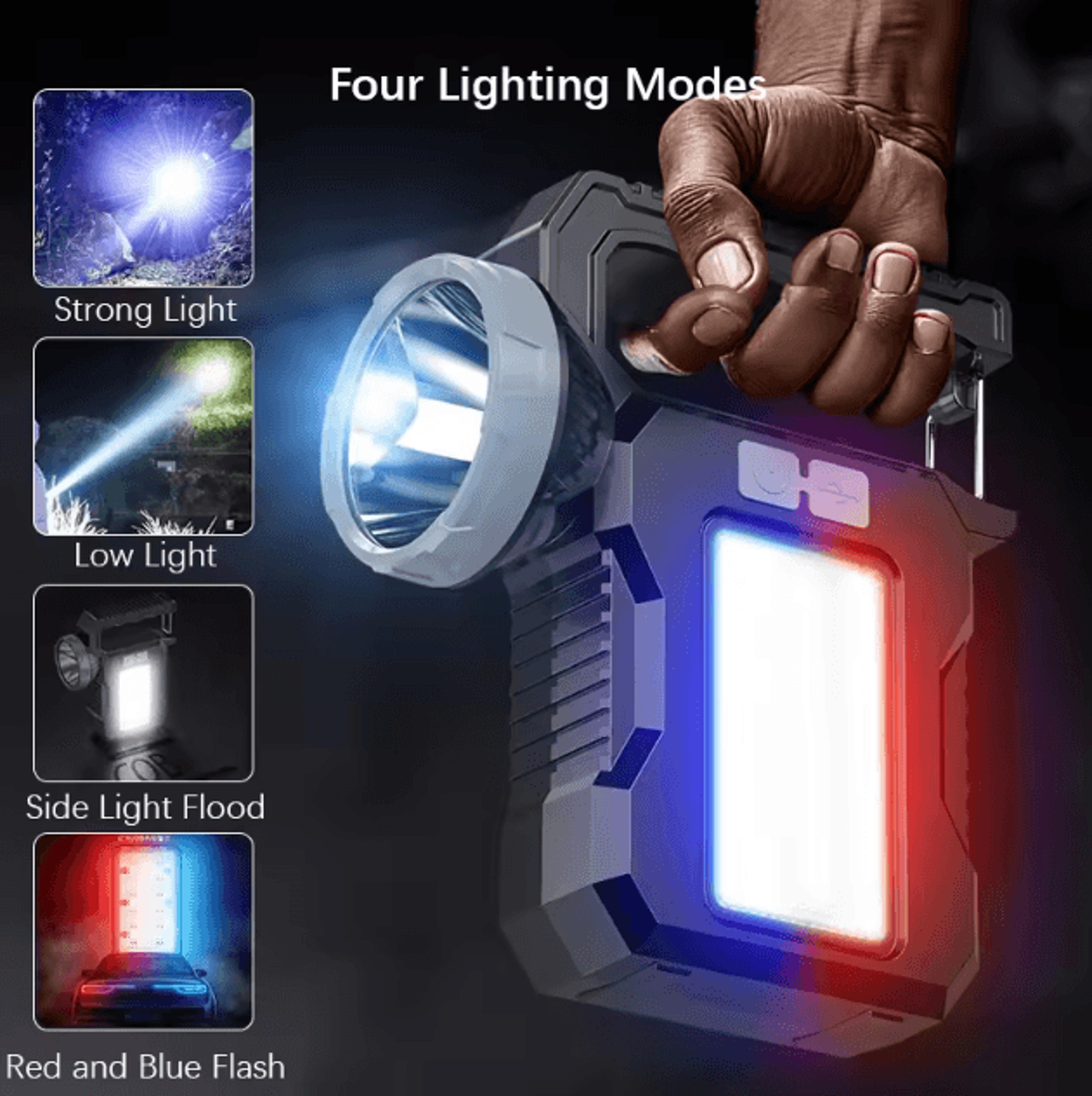 Solar Rechargeable Portable Searchlight With COB Work Light  Powerful Outdoor Camping  Emergency La 1