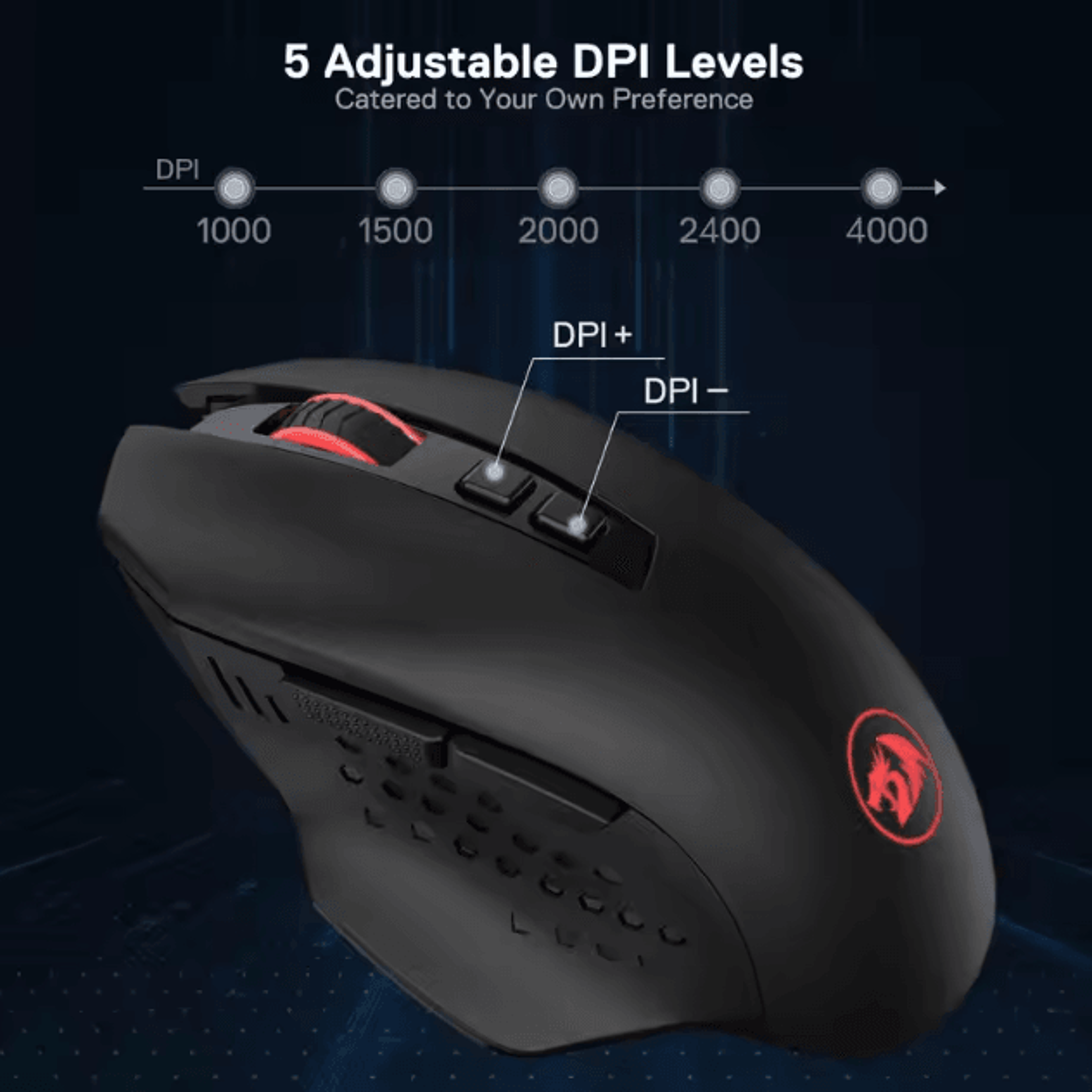 Redragon M656 Gainer Wireless Gaming Mouse 4000 DPI 24Ghz With 7 Macro Buttons And Red Backlight 4