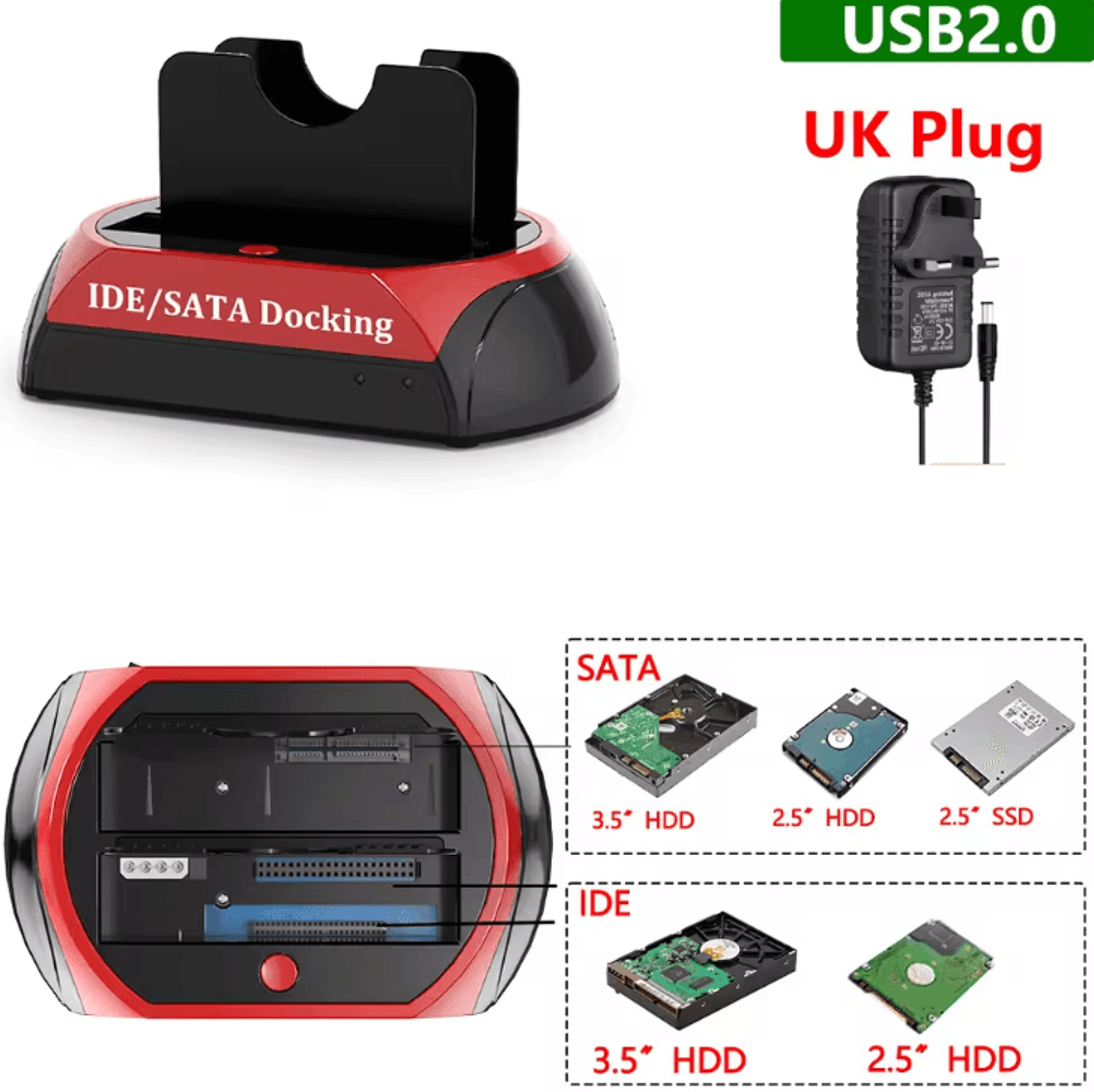 USB To SATA IDE Dual Bay Hard Drive Docking Station For 25 And 35 Inch Drives 9