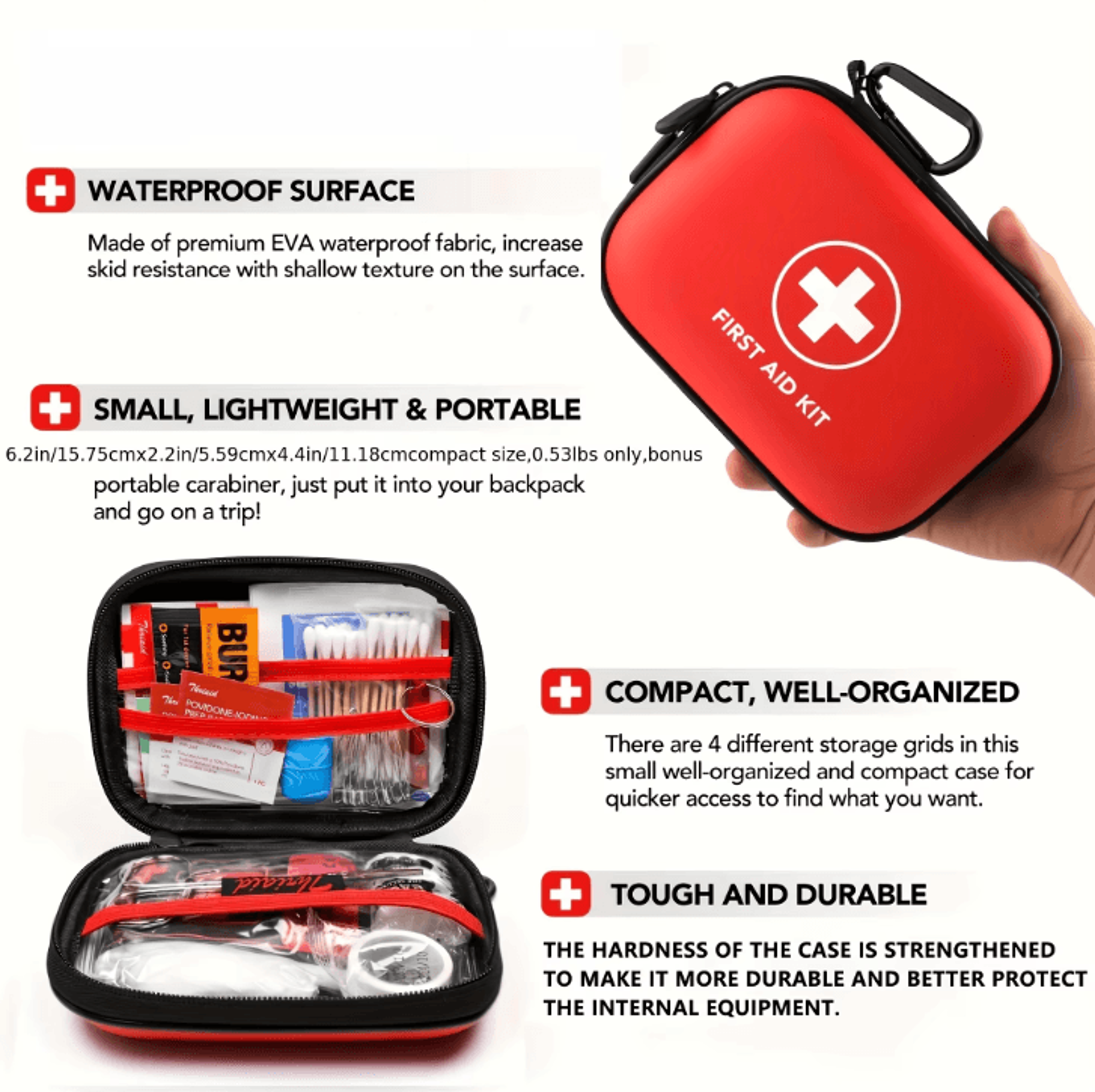 Complete 104Piece First Aid Kit  WaterResistant Hard Shell Medical Emergency Set For Travel Home  O 3