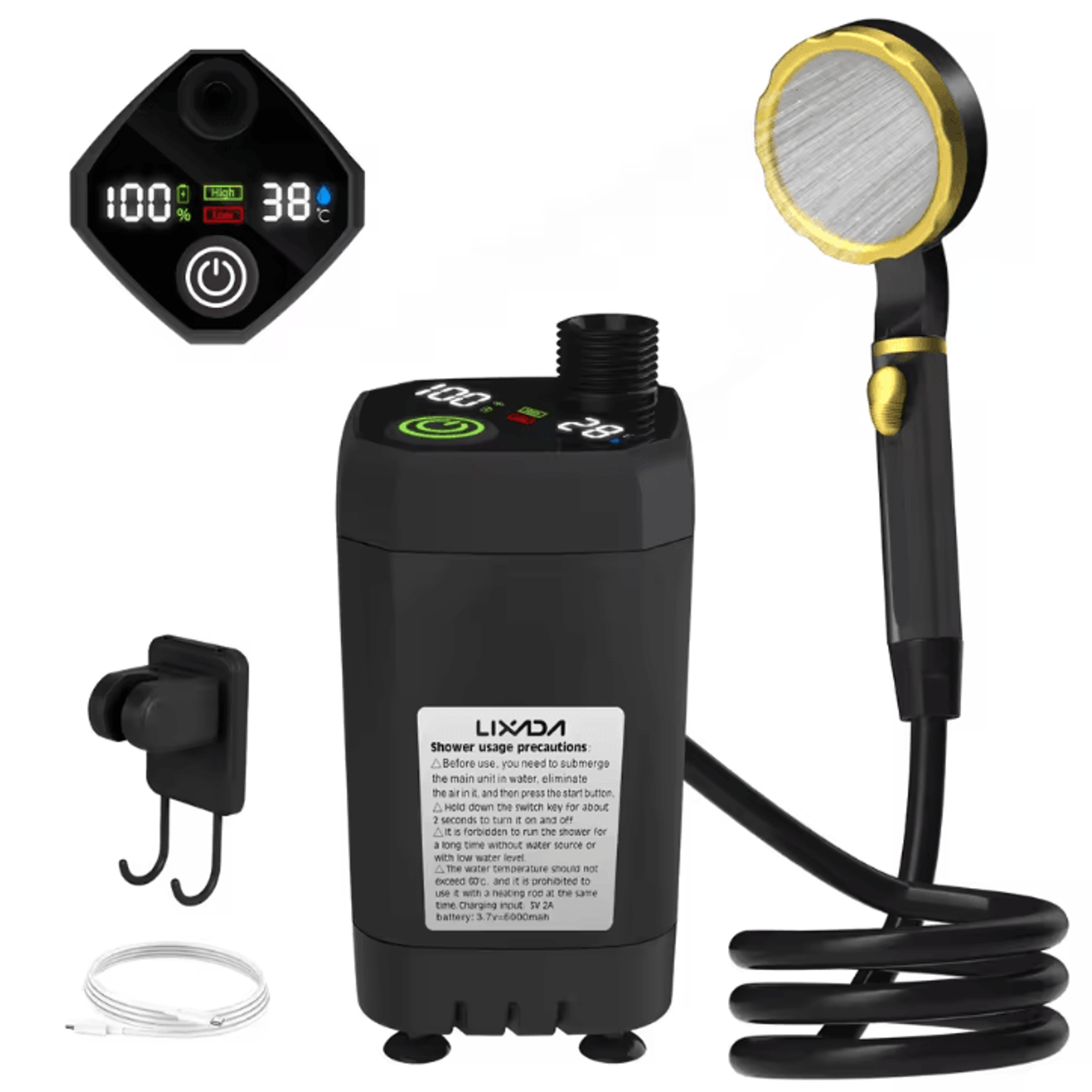 Camping Outdoor Shower Pump With Digital Display  Portable RV And Travel Shower Kit 6000mAh 5