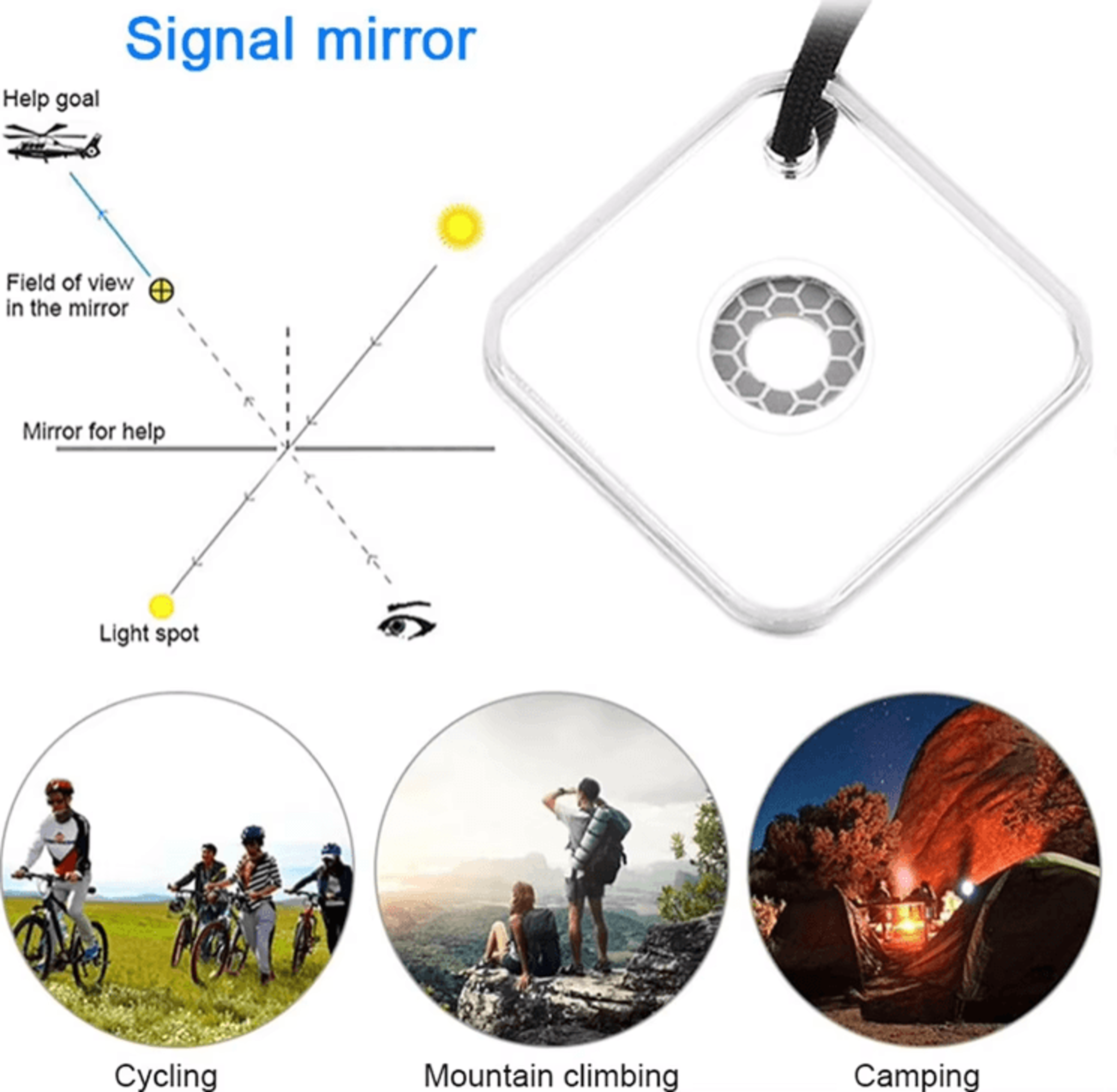 Outdoor Survival Signal Mirror  Reflective Sunlight SOS Emergency Signaling Tool For Hiking Camping 2