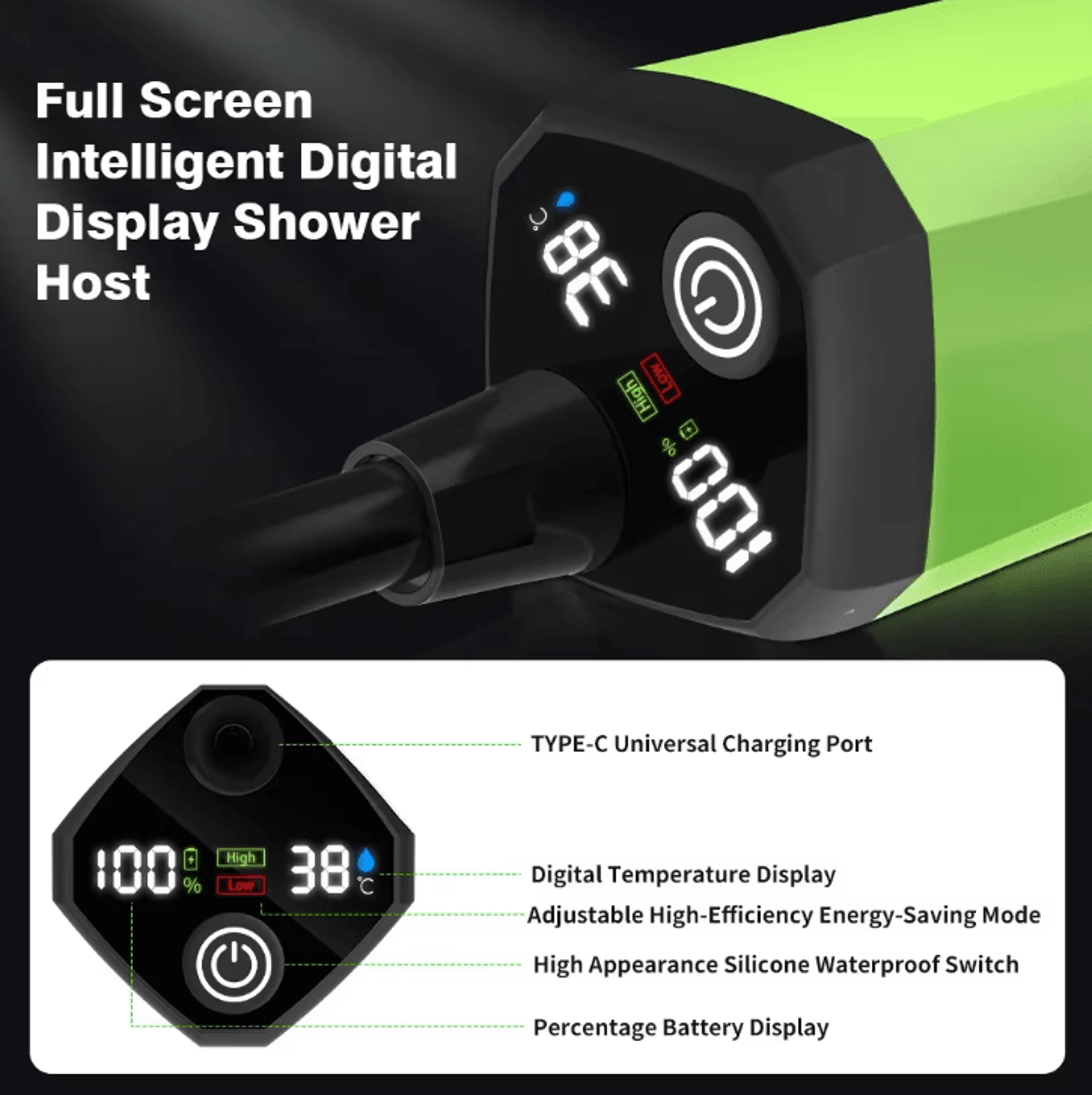 Portable Camping Shower Pump  6000mAh Rechargeable Outdoor Shower Kit With Digital Display 3