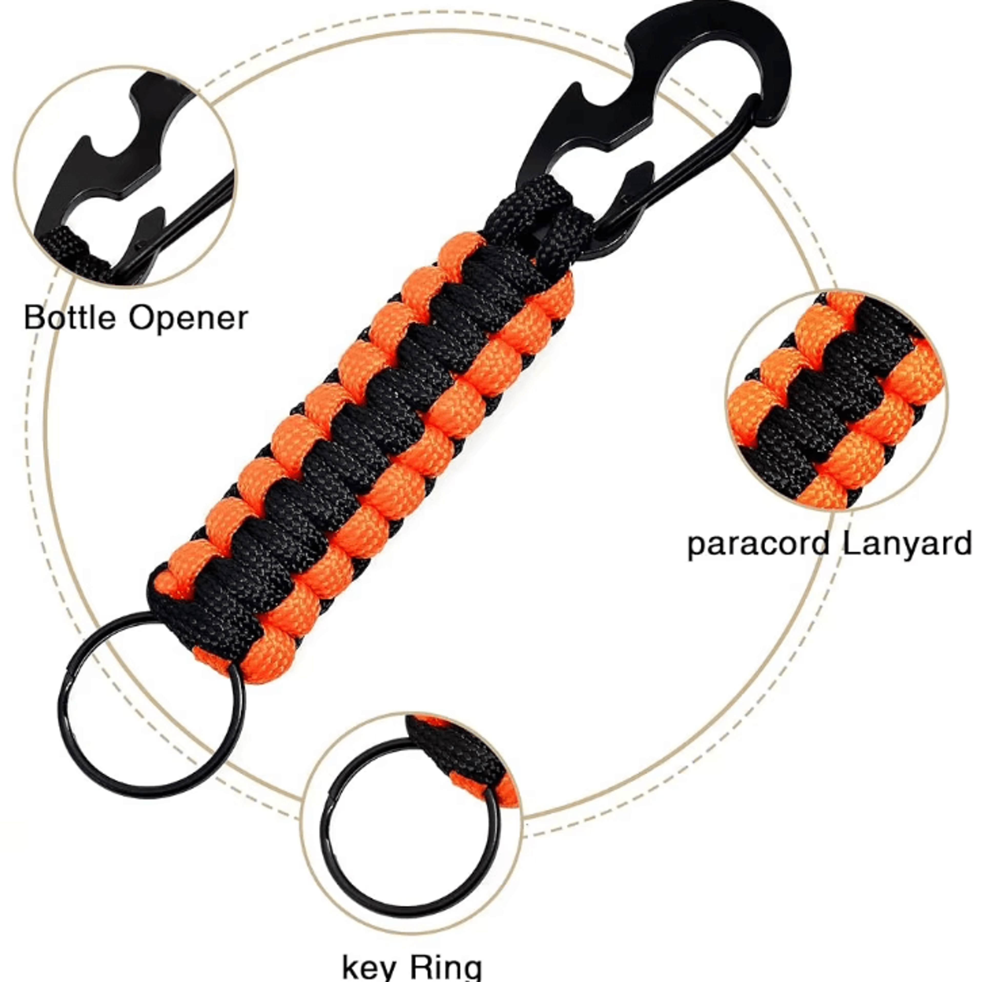 Military Paracord Keychain Carabiner  Braided Paracord Survival Keychain With Bottle Opener For Cam 3