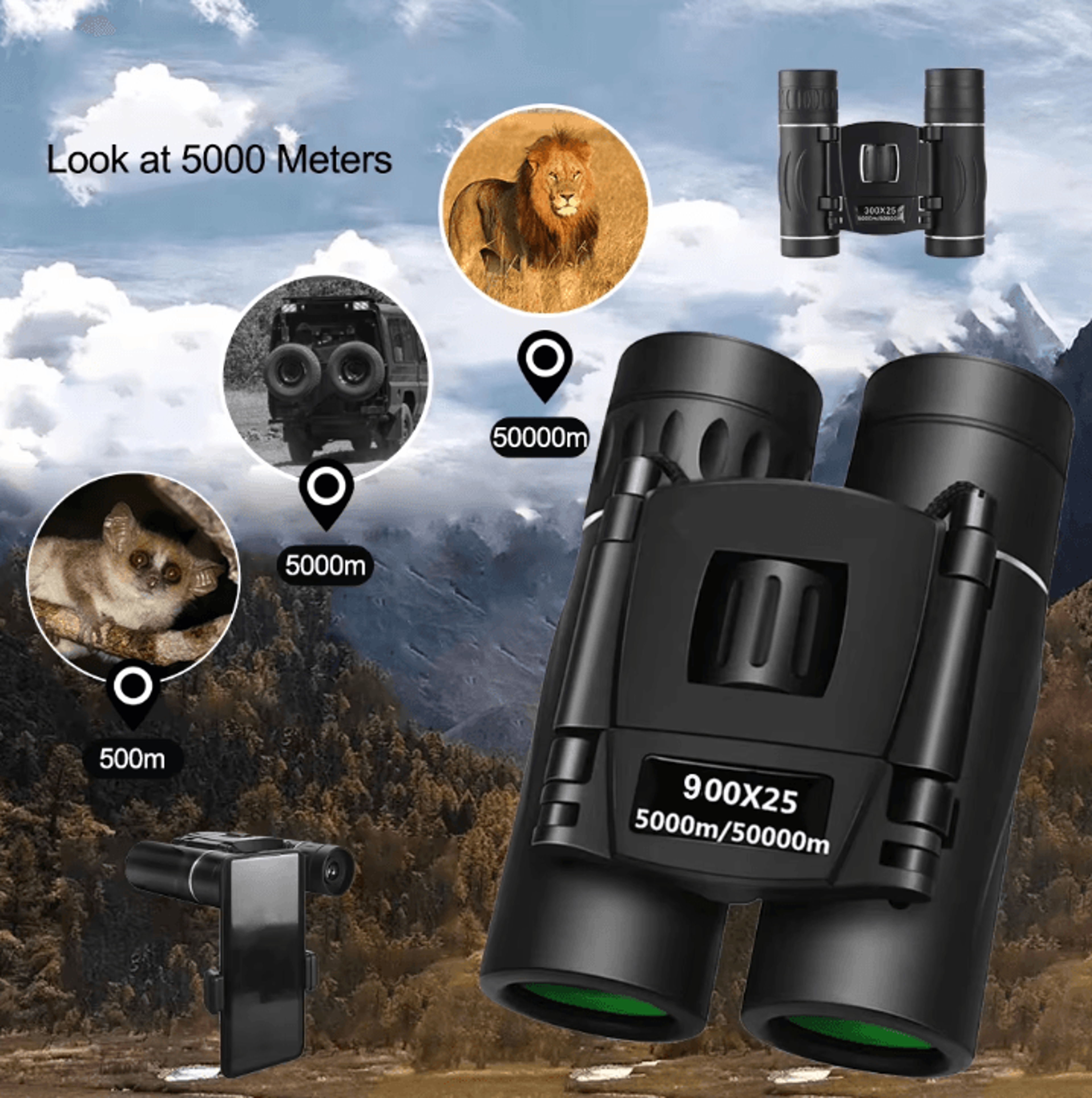 900x25 HD Zoom Binoculars Portable BAK4 Prism Binoculars Folding Long Range Outdoor Telescope For C 1