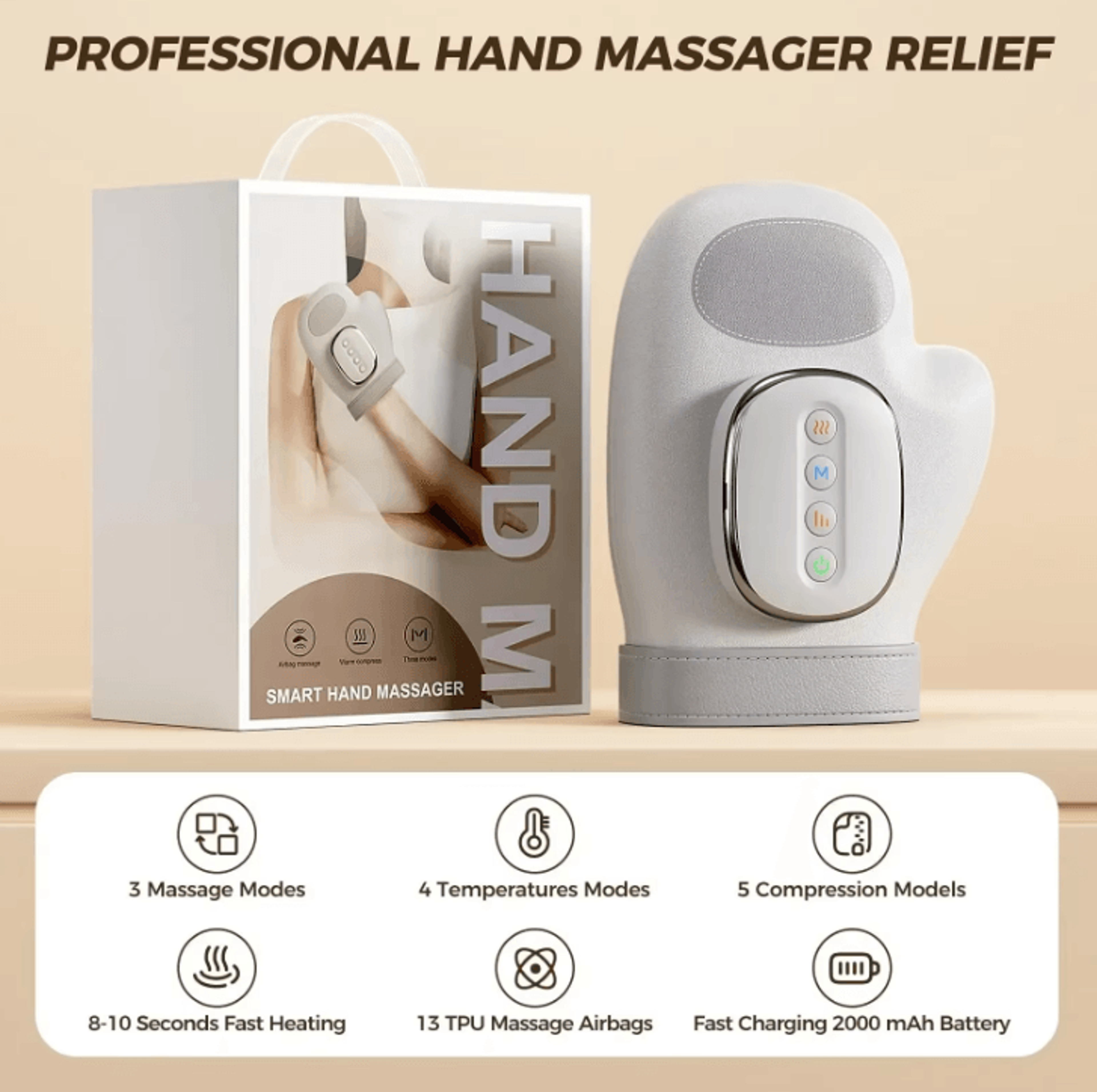 Heated Hand Compression Massager  Electric Wrist  Finger Relief Massager Gloves 5