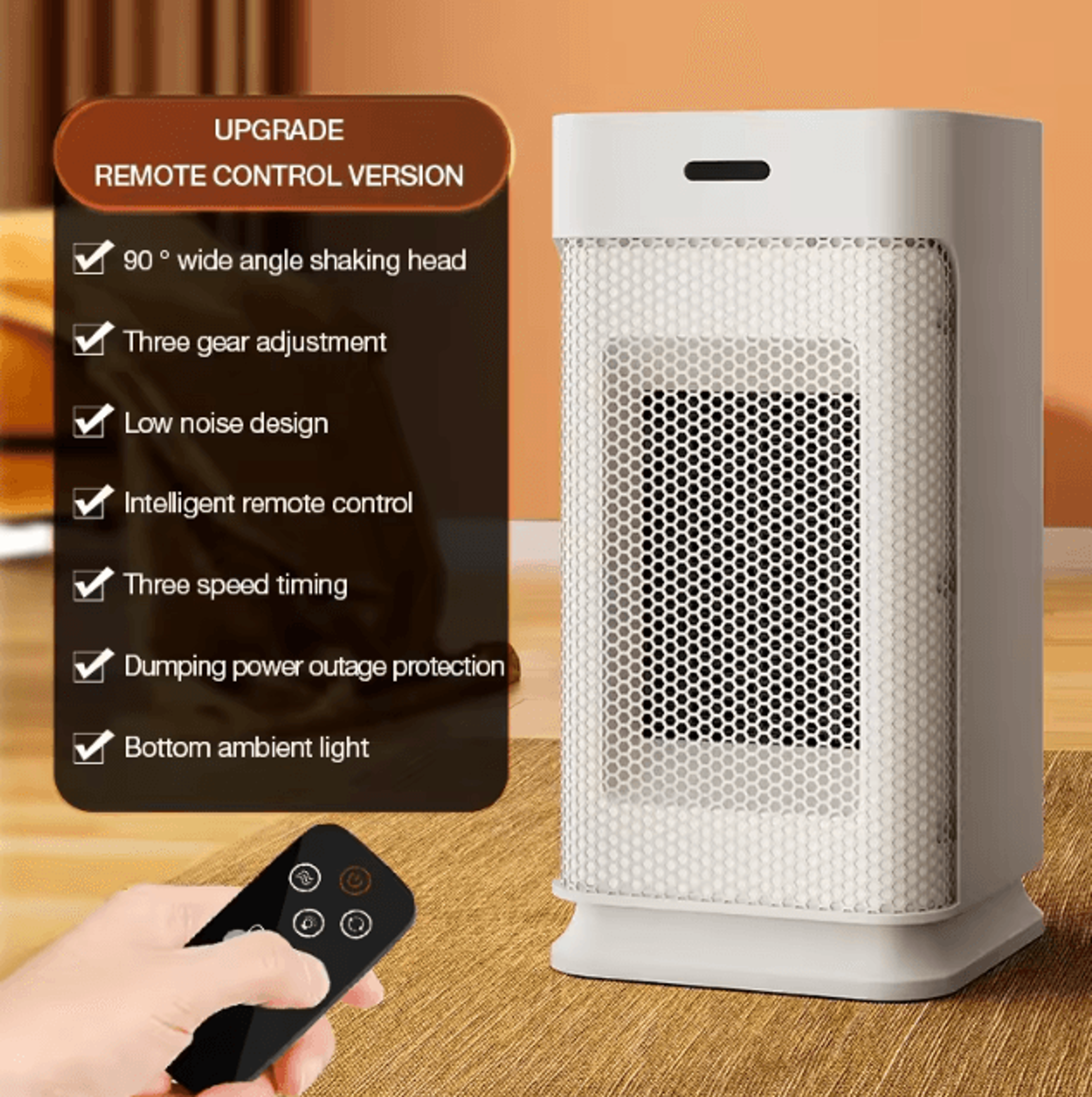 1200W Portable PTC Ceramic Desktop Heater EU Plug Fast Heating Silent Space Heater With Night Light 6