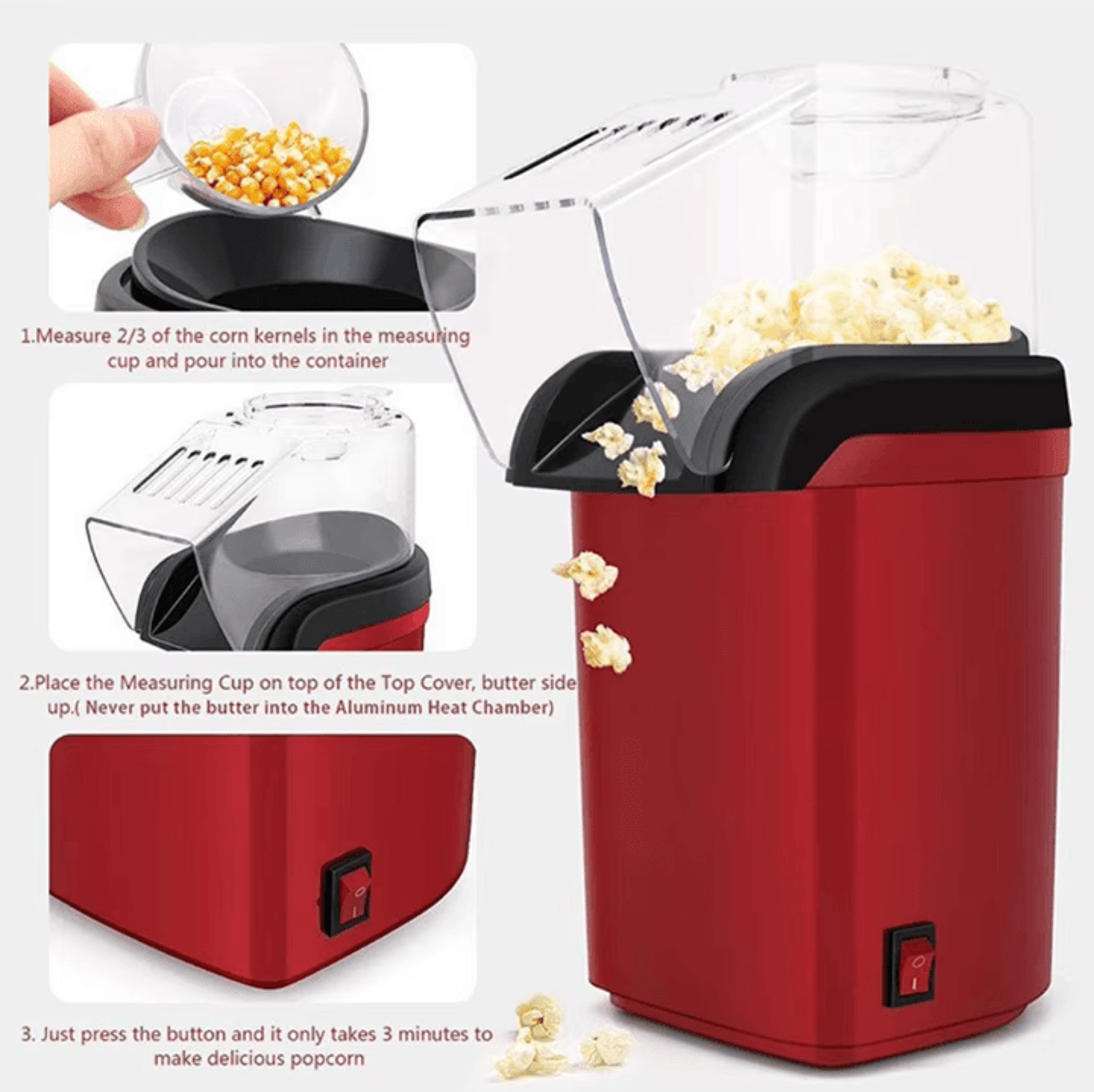 HOMEFISH Mini Electric Popcorn Machine  Hot Air OilFree Popcorn Maker For Home Kitchen 3