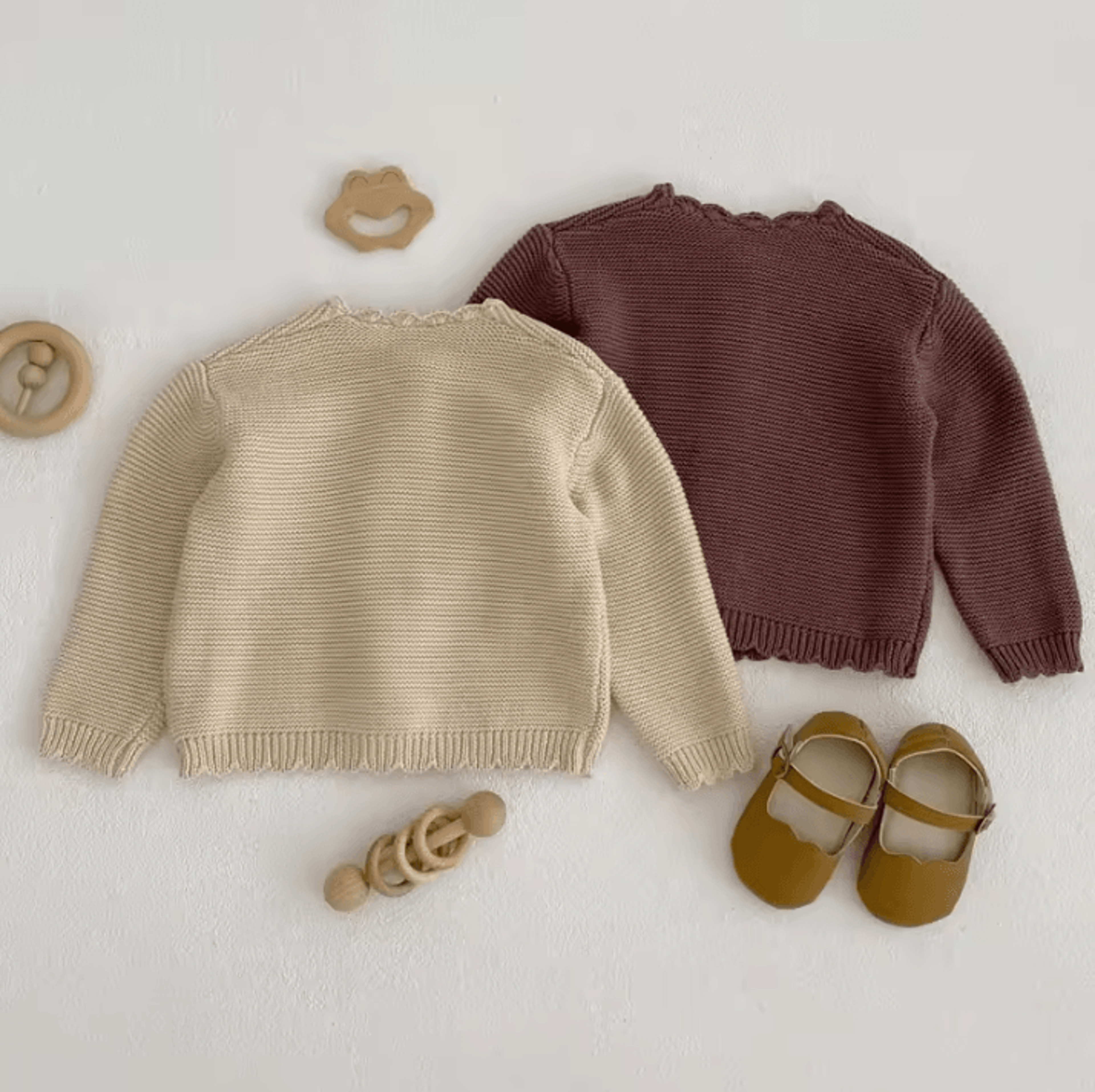 Unisex Baby Knit Sweater Solid Color Toddler Round Neck Knitted Pullover 1