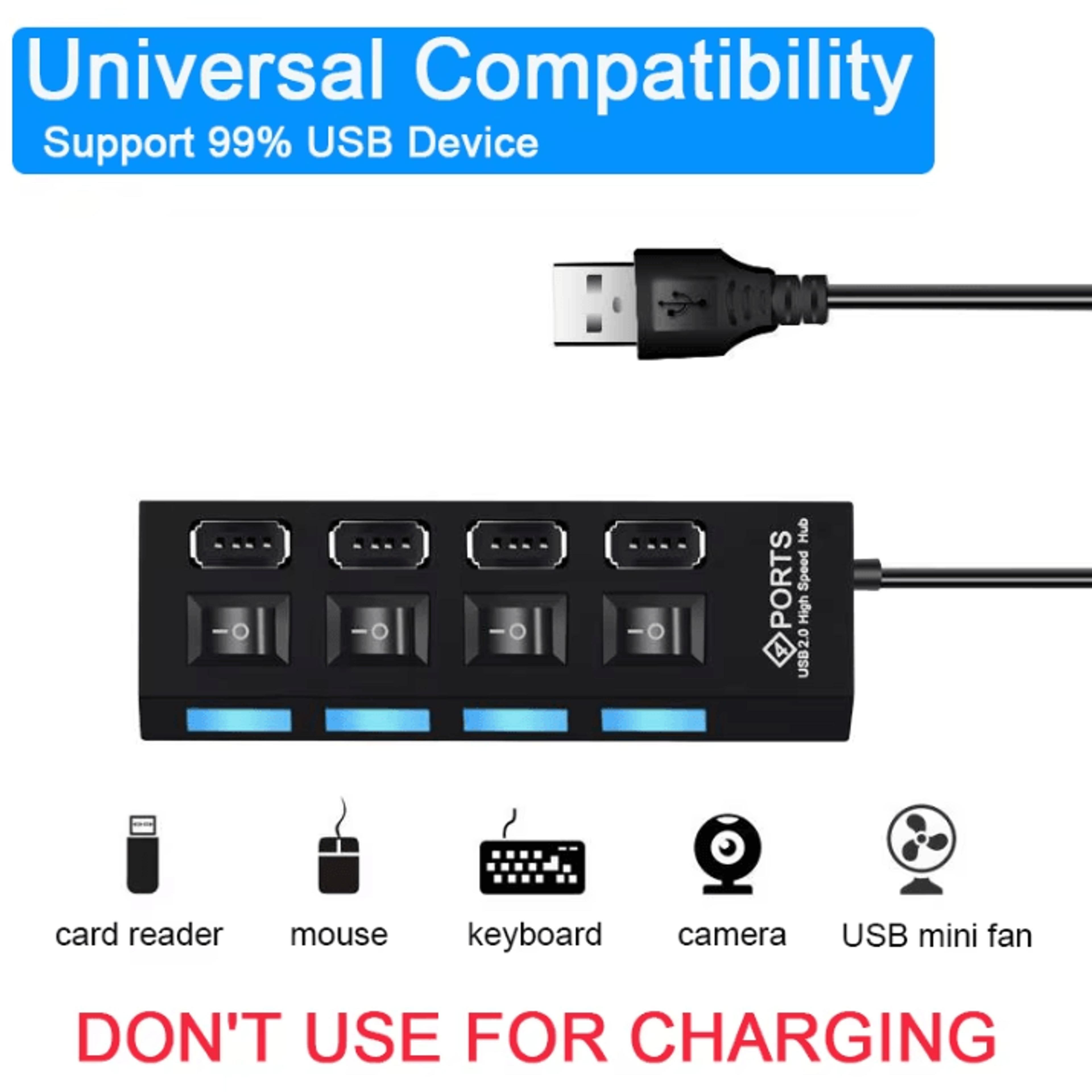 HighSpeed USB 20 Hub Splitter  47 Port Multi USB Expander With LED Switch For PC  Laptop 0