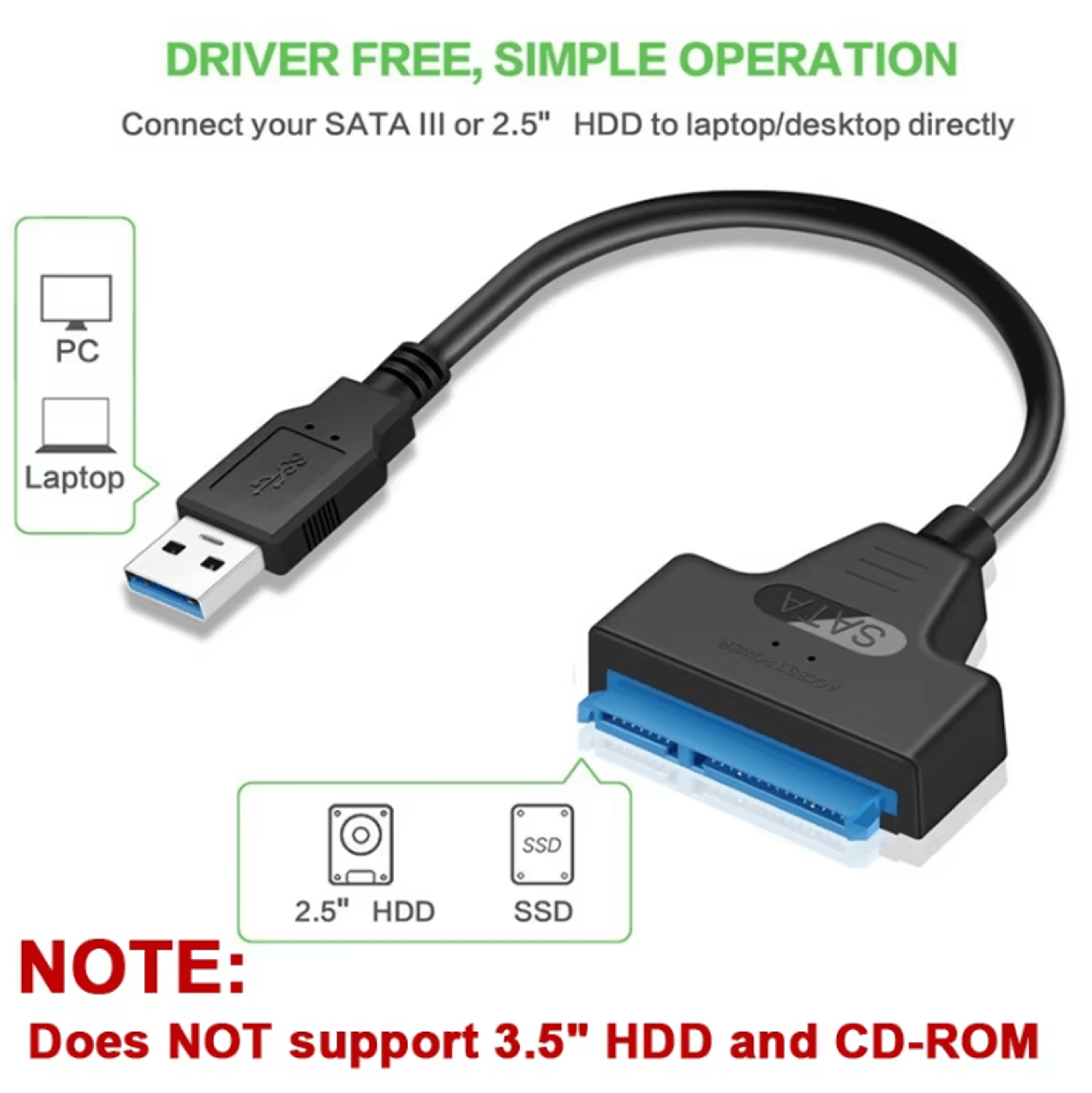 SATA To USB 30 Adapter Cable  6Gbps External SSDHDD Converter For 25 Inch Drives 4
