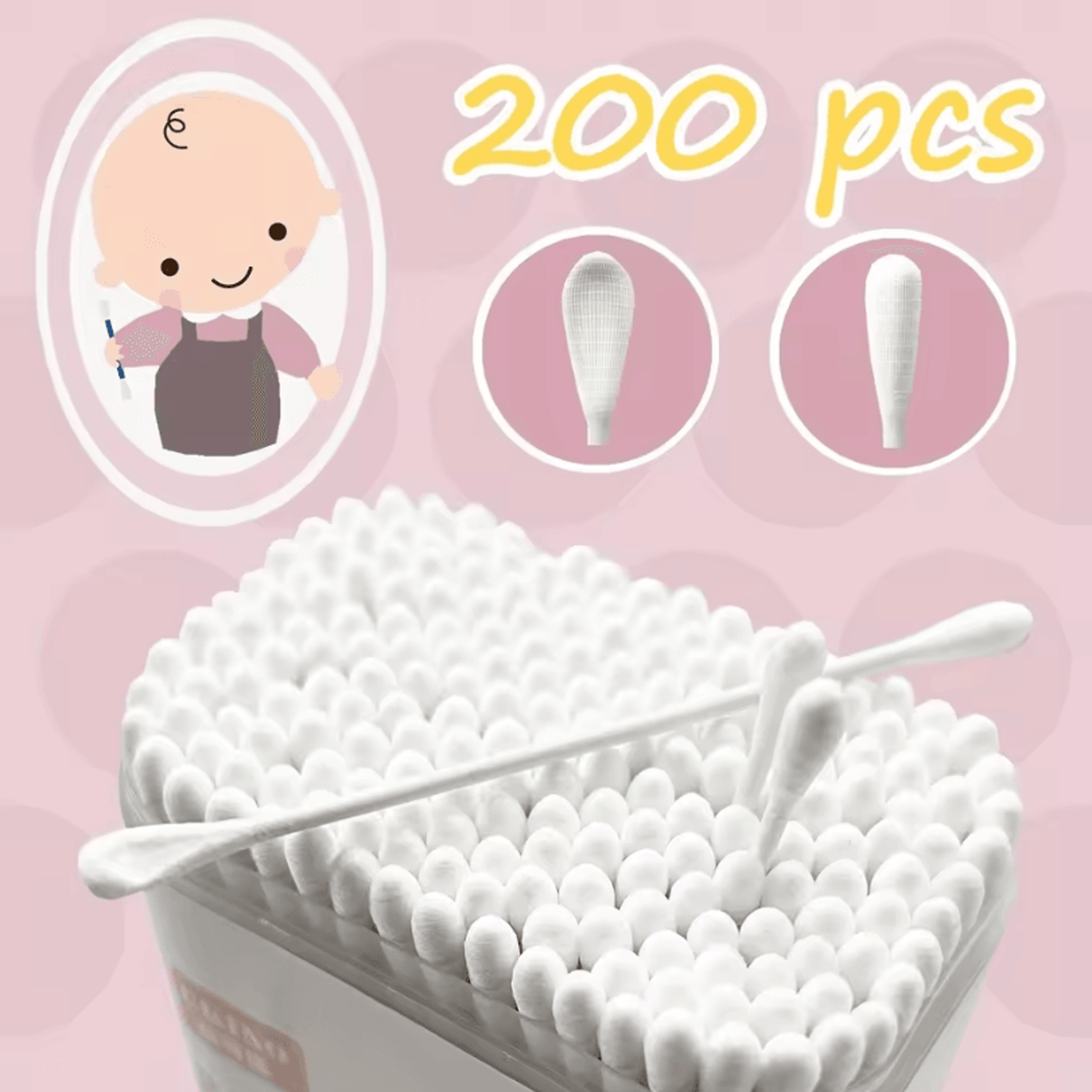200pcs UltraFine Baby Cotton Swabs For Gentle  Safe Cleaning 0
