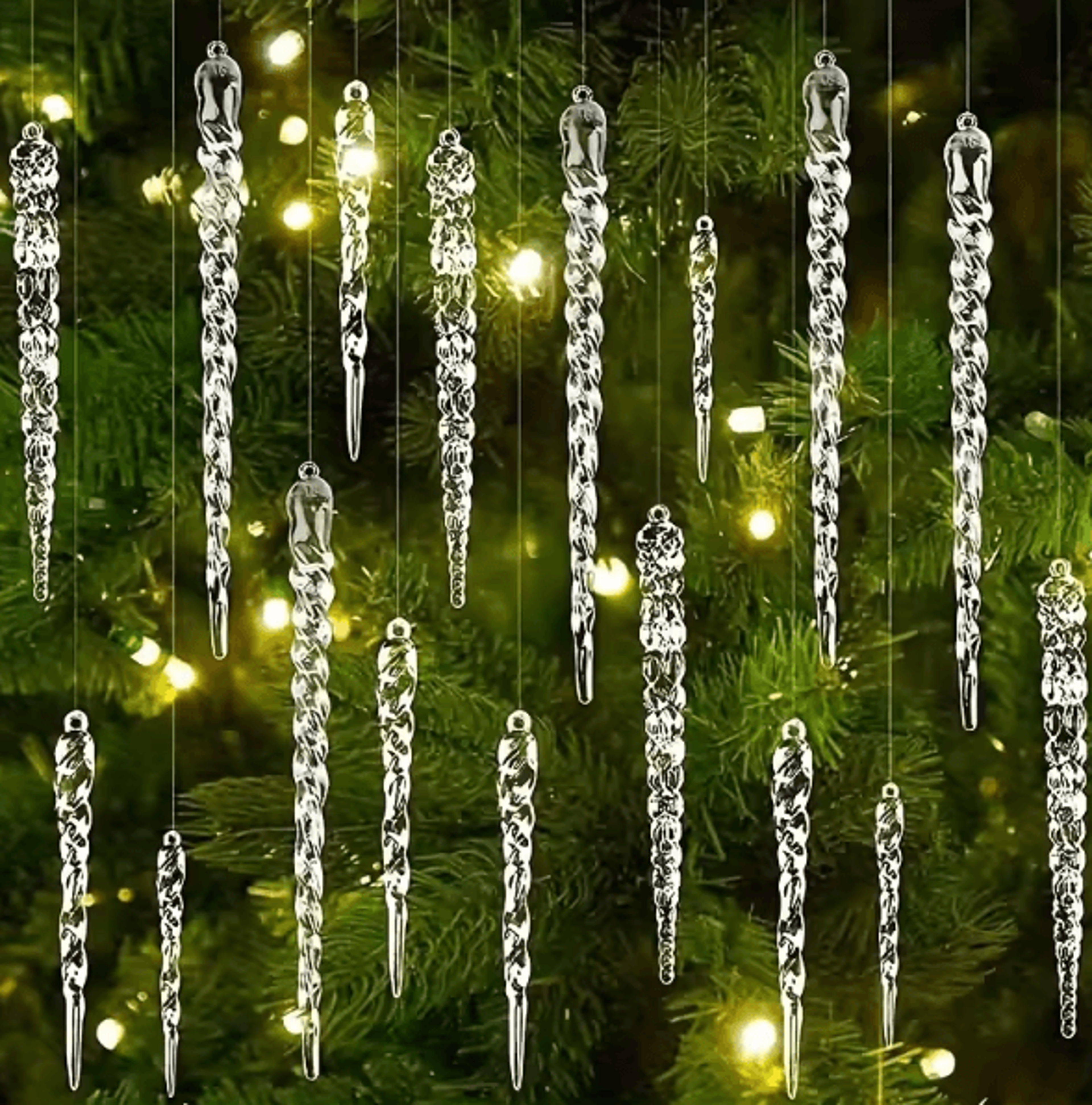 Crystal Clear Icicle Ornaments Set For Elegant Christmas Tree Decor 0