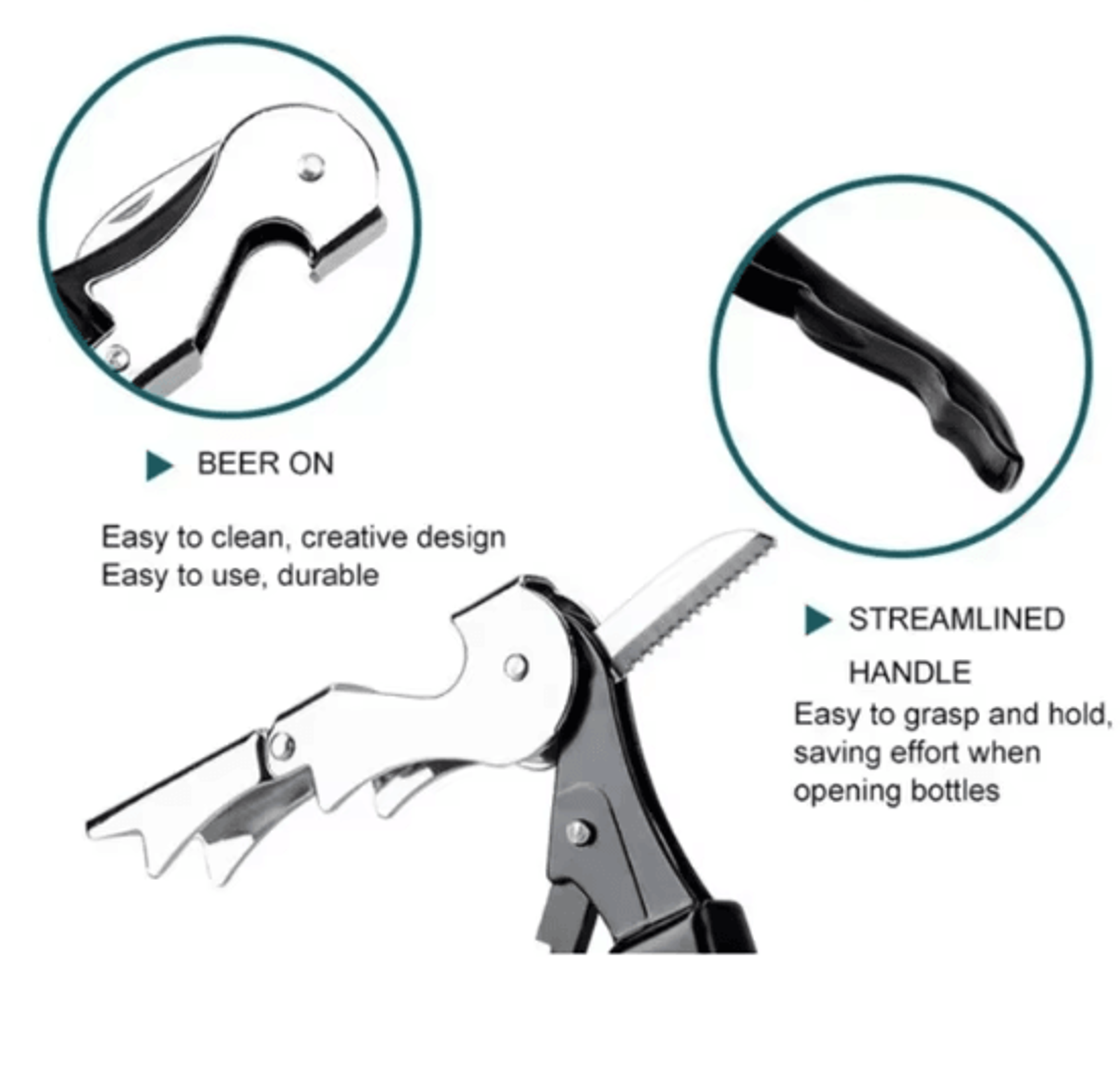 VinoPro Stainless Steel Waiters Corkscrew 3in1 Wine  Beer Bottle Opener With Foil Cutter Profession 1
