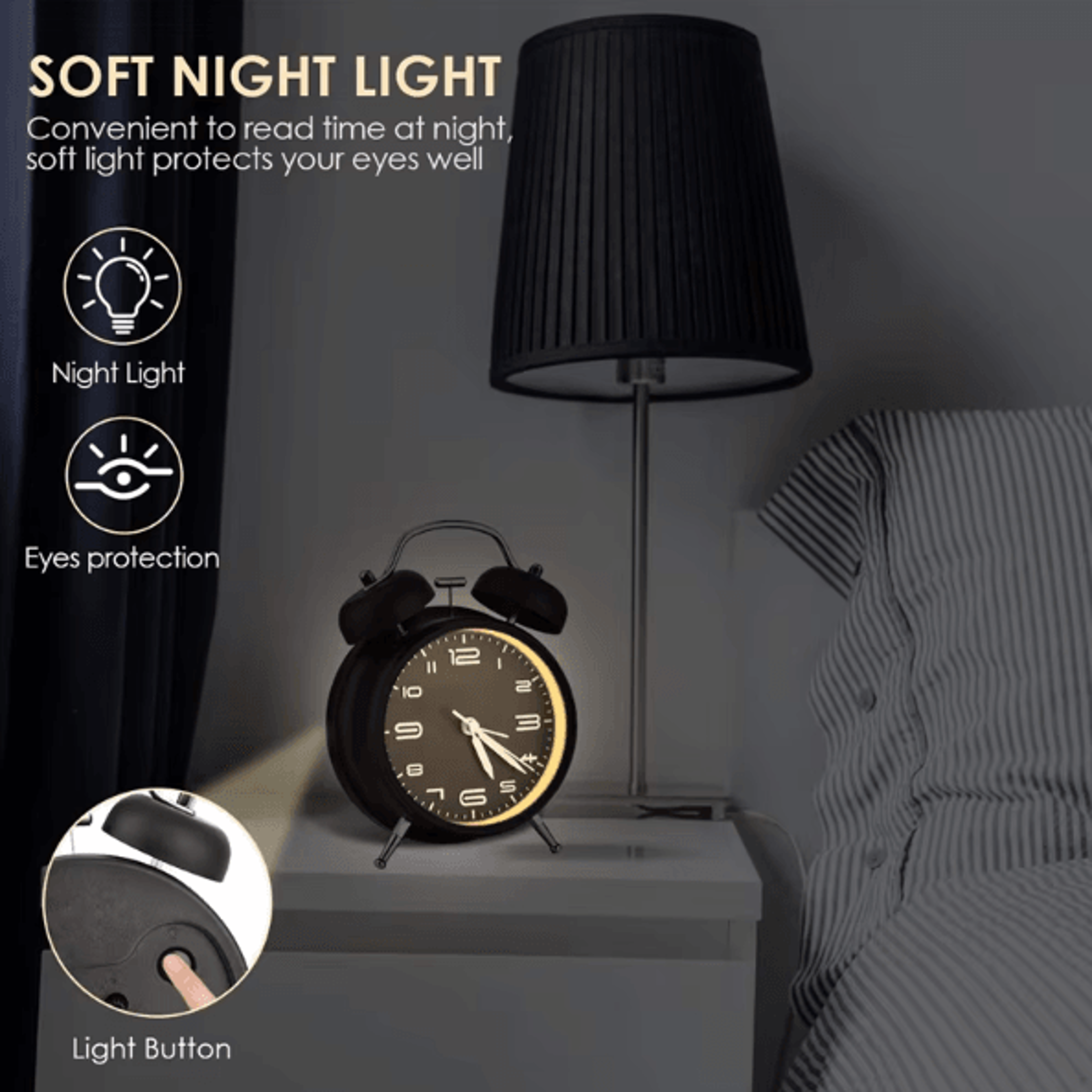 4Inch Twin Bell Loud Alarm Clock  Retro Metal Desk Clock With Backlight For Heavy Sleepers 2