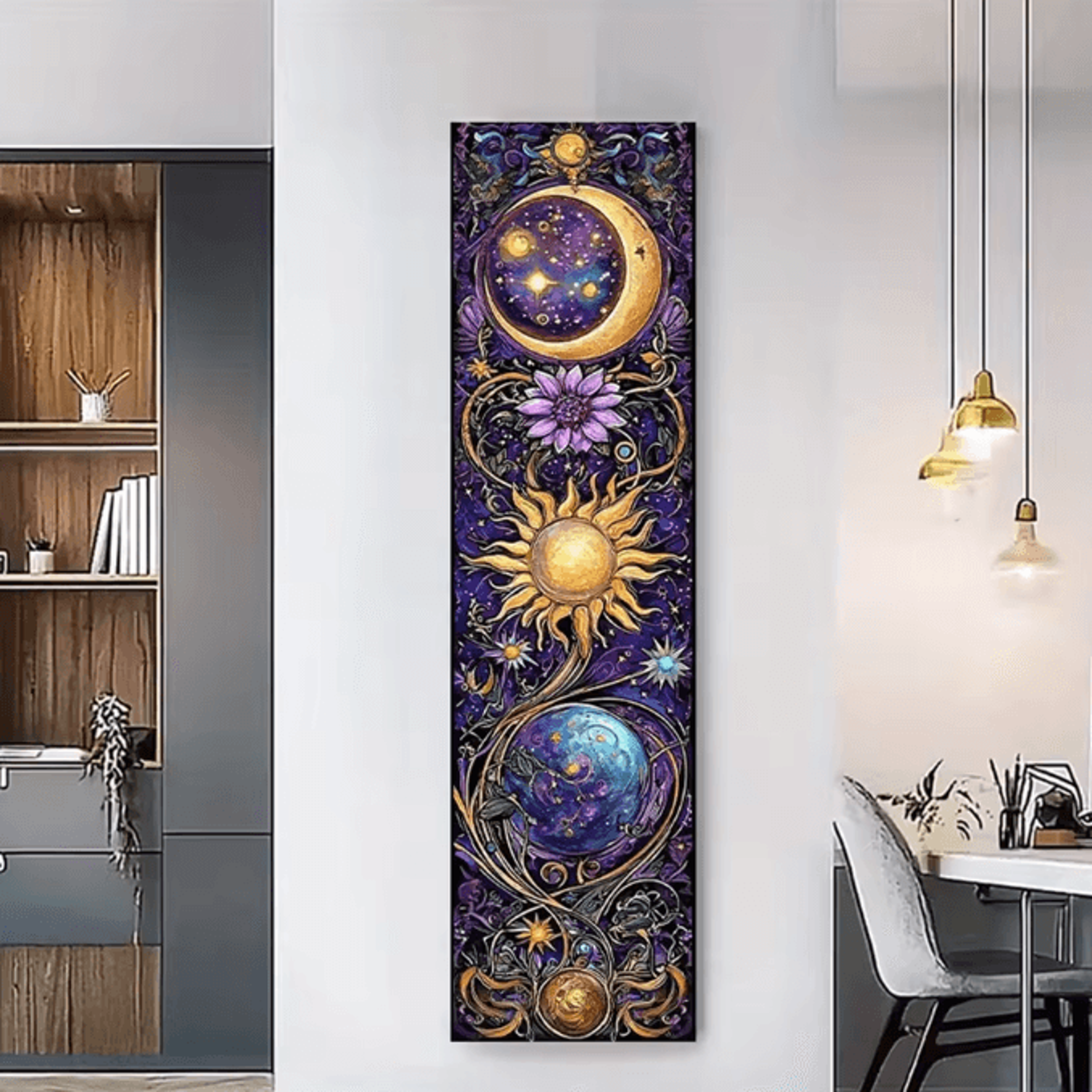Sun Moon Celestial Purple Floral Tapestry  Boho Hippie Wall Hanging Aesthetic Room Decor 4