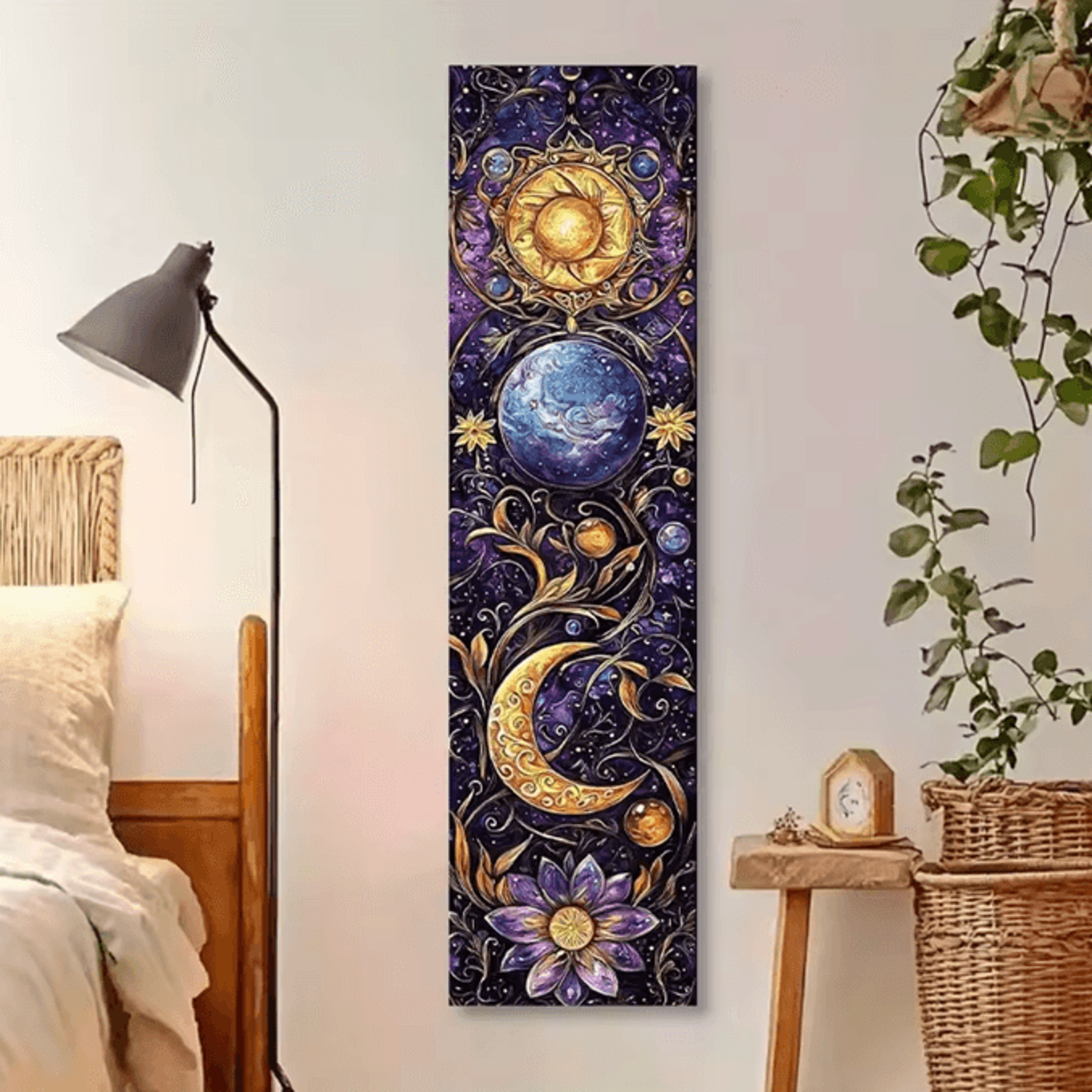 Sun Moon Celestial Purple Floral Tapestry  Boho Hippie Wall Hanging Aesthetic Room Decor 5