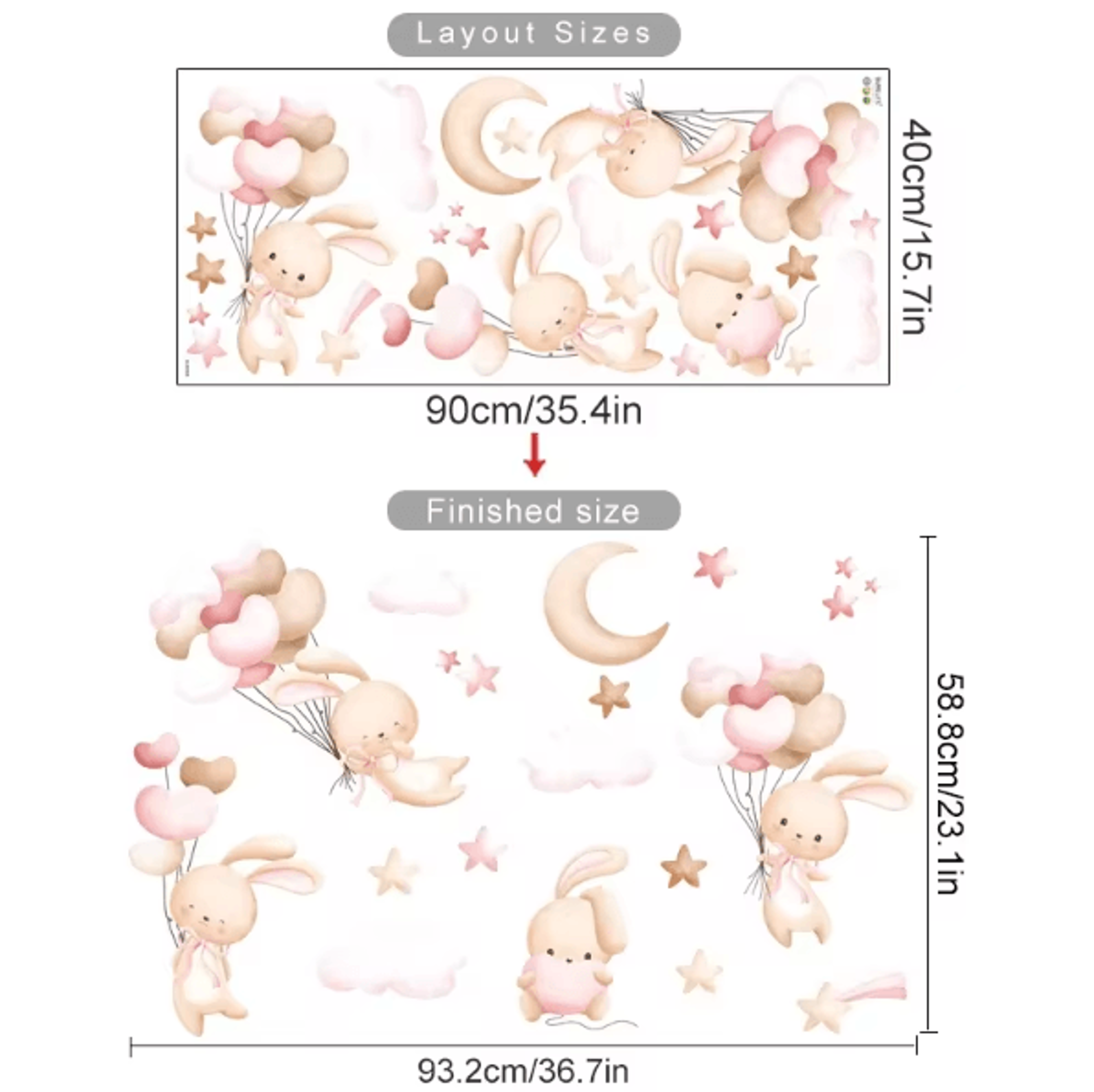 Pink Cartoon Bear Balloon Wall Stickers  Cute Kids Room  Nursery Wall Decals Decor 7