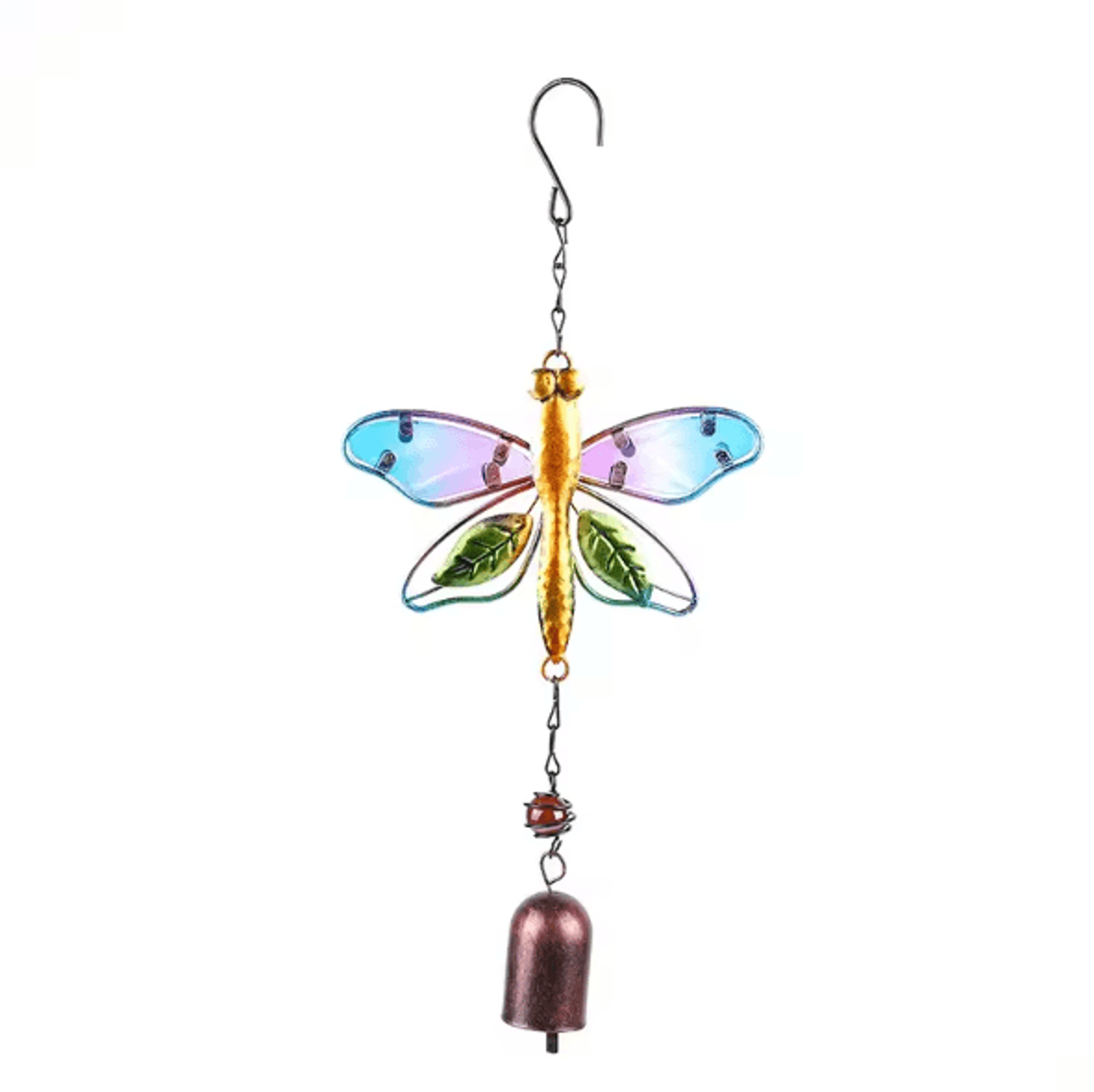 Hummingbird  Dragonfly Metal Glass Wind Chime  HandPainted Garden Hanging Decor With Soothing Bells 6