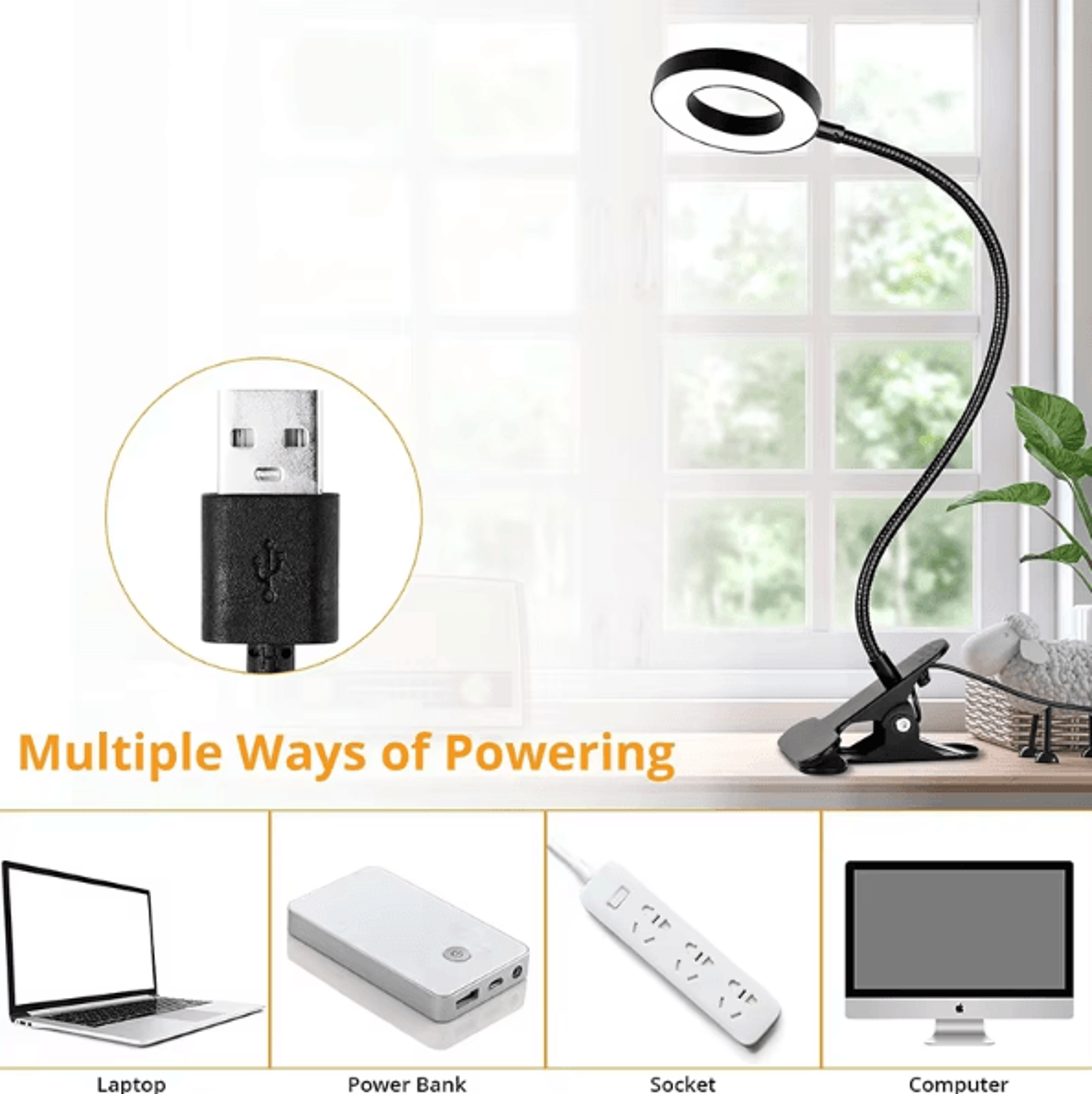 USB Clamp Desk Lamp LED Reading Light With 3 Modes 10 Brightness Levels Flexible Gooseneck Clip Lam 1