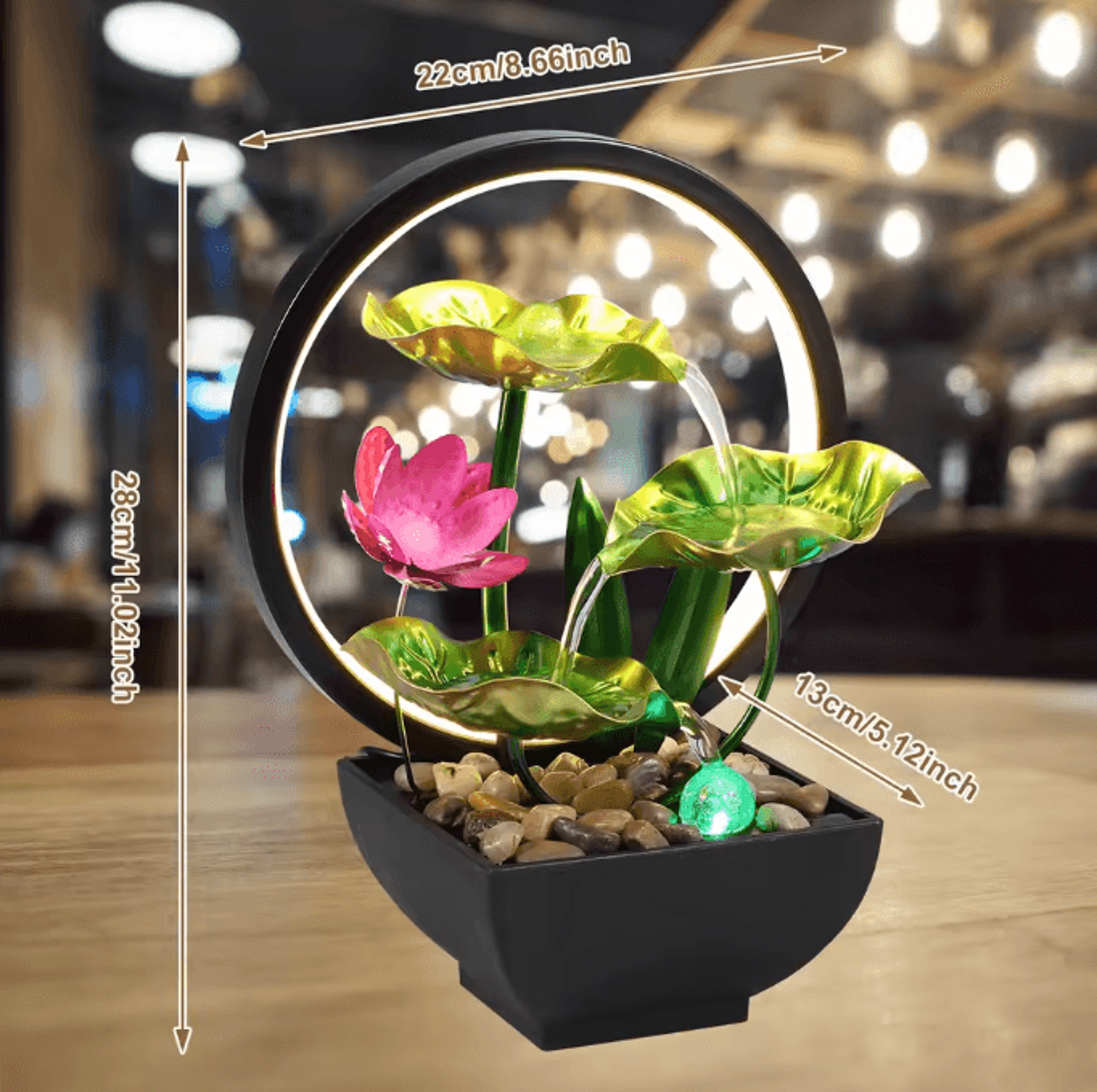 USB LED Tabletop Water Fountain Relaxation Desktop Waterfall With Natural Stones And Ambient Light  6