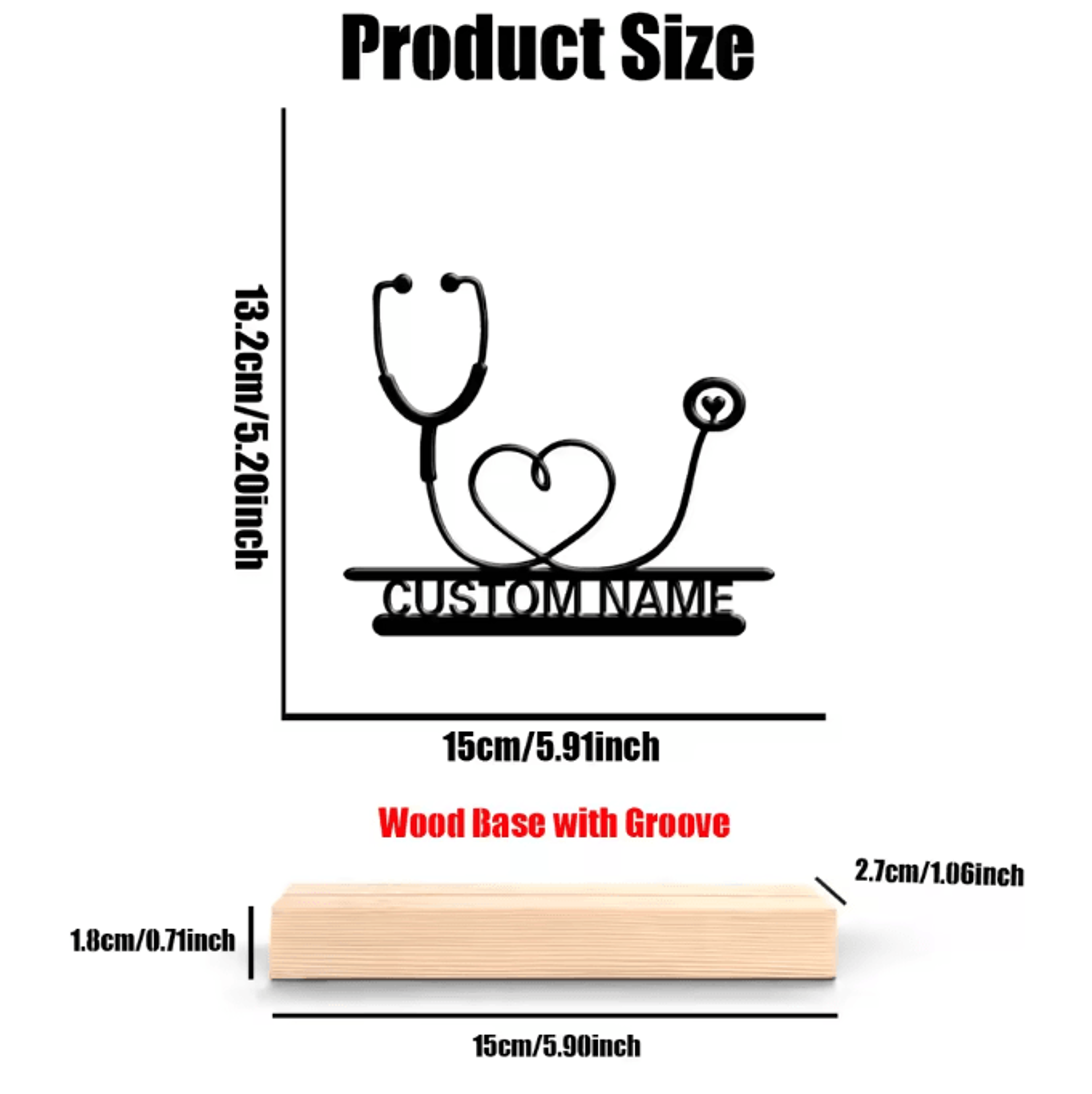 Custom Metal Stethoscope Sculpture  Personalized Doctor Desk Decor With Wooden Base 2