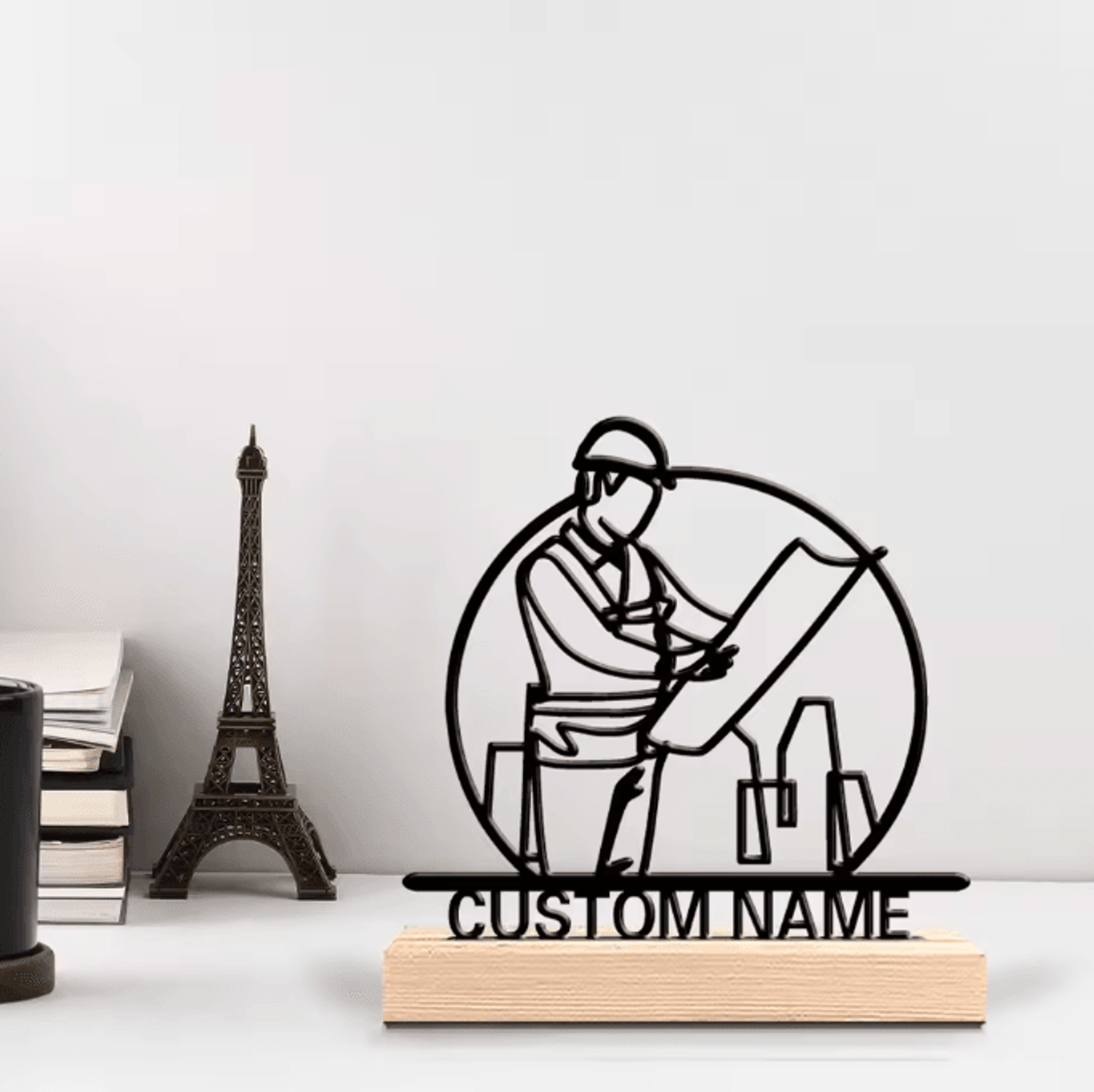 Custom Metal Architect Sculpture  Personalized Desk Decor With Wooden Base For Office  Home 1