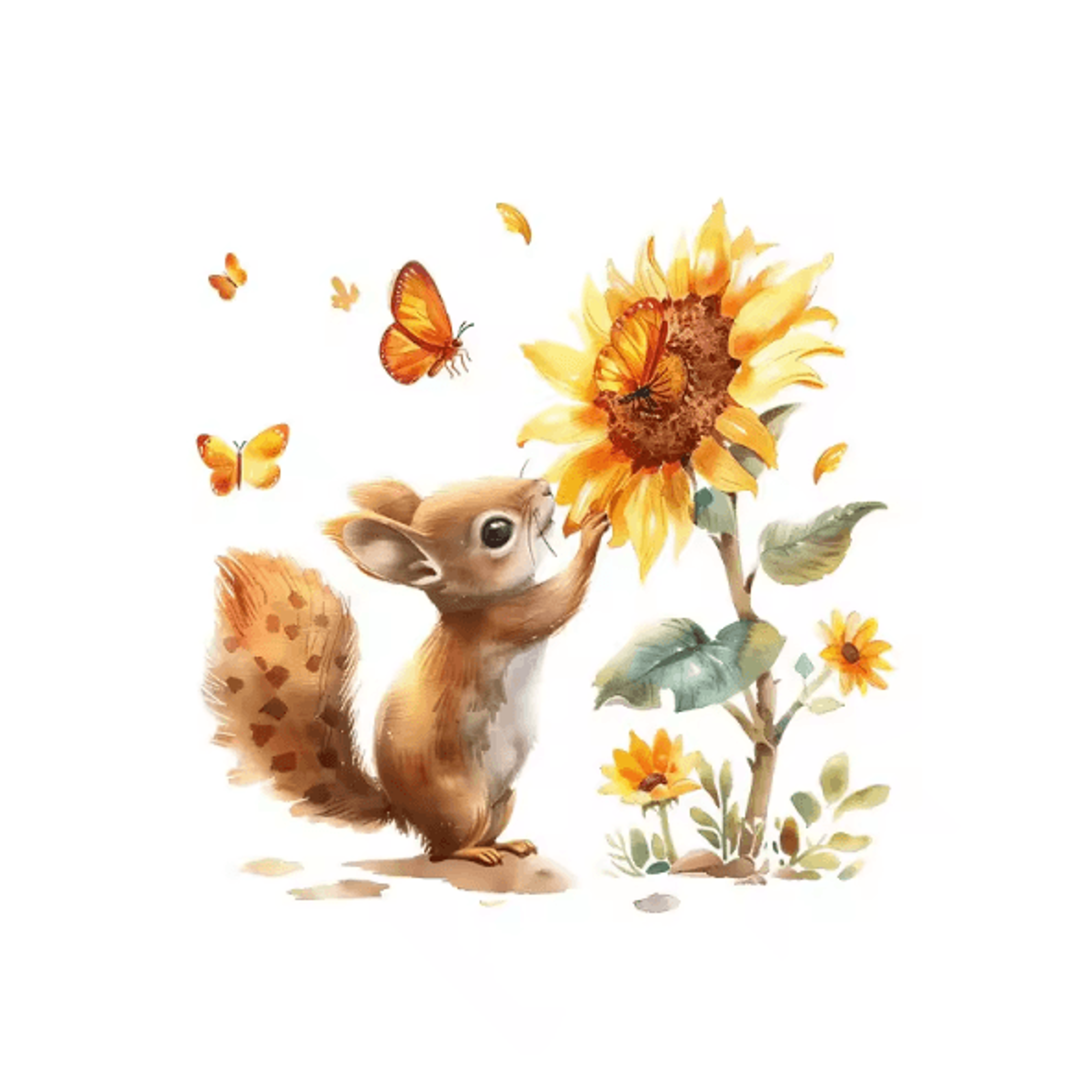 Watercolor Squirrel  Sunflower Wall Sticker  Rustic Animal Window Vinyl Decal For Home Decor 3