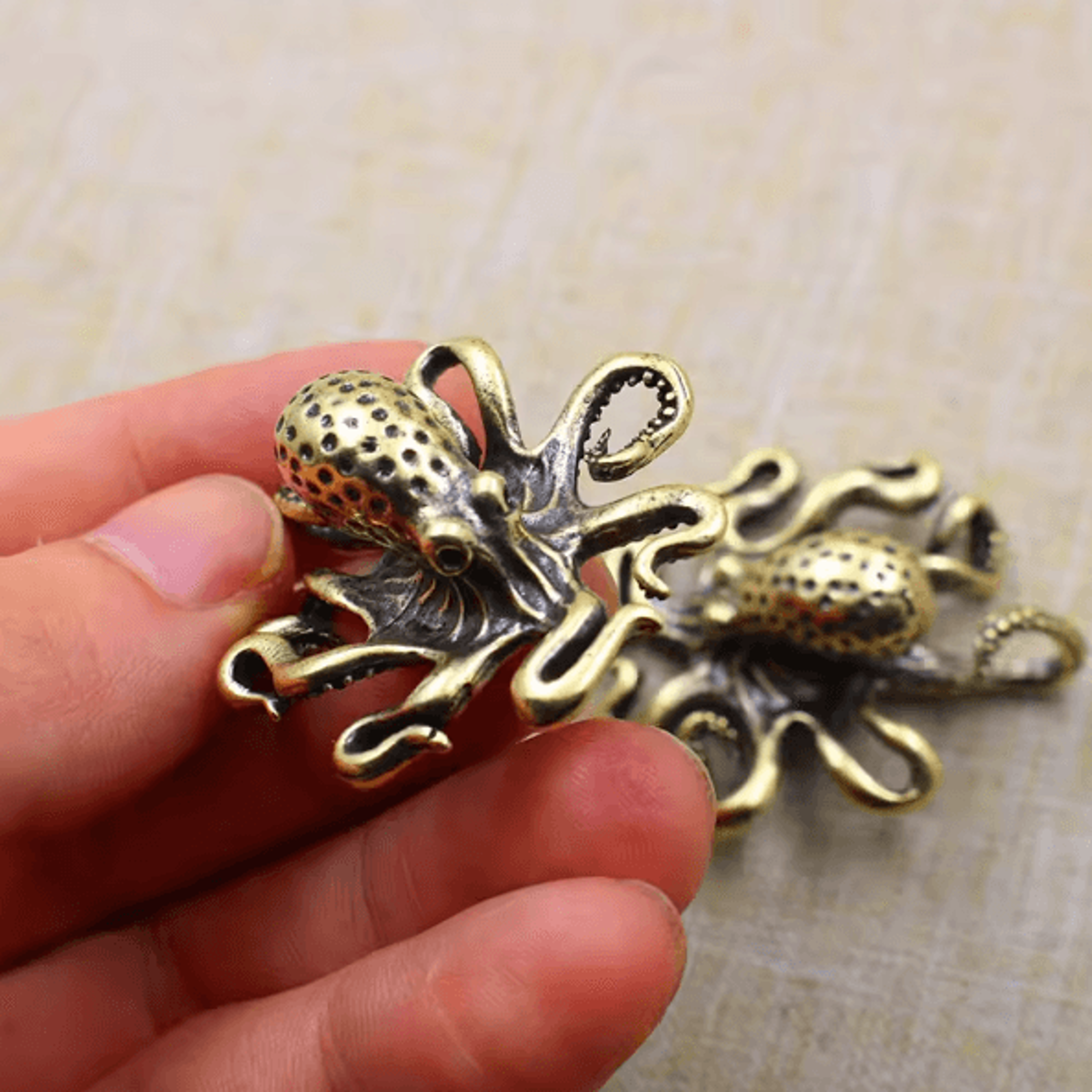 Retro Brass Octopus Figurine  Vintage Metal Sea Animal Ornament For Desk  Home Decor 3