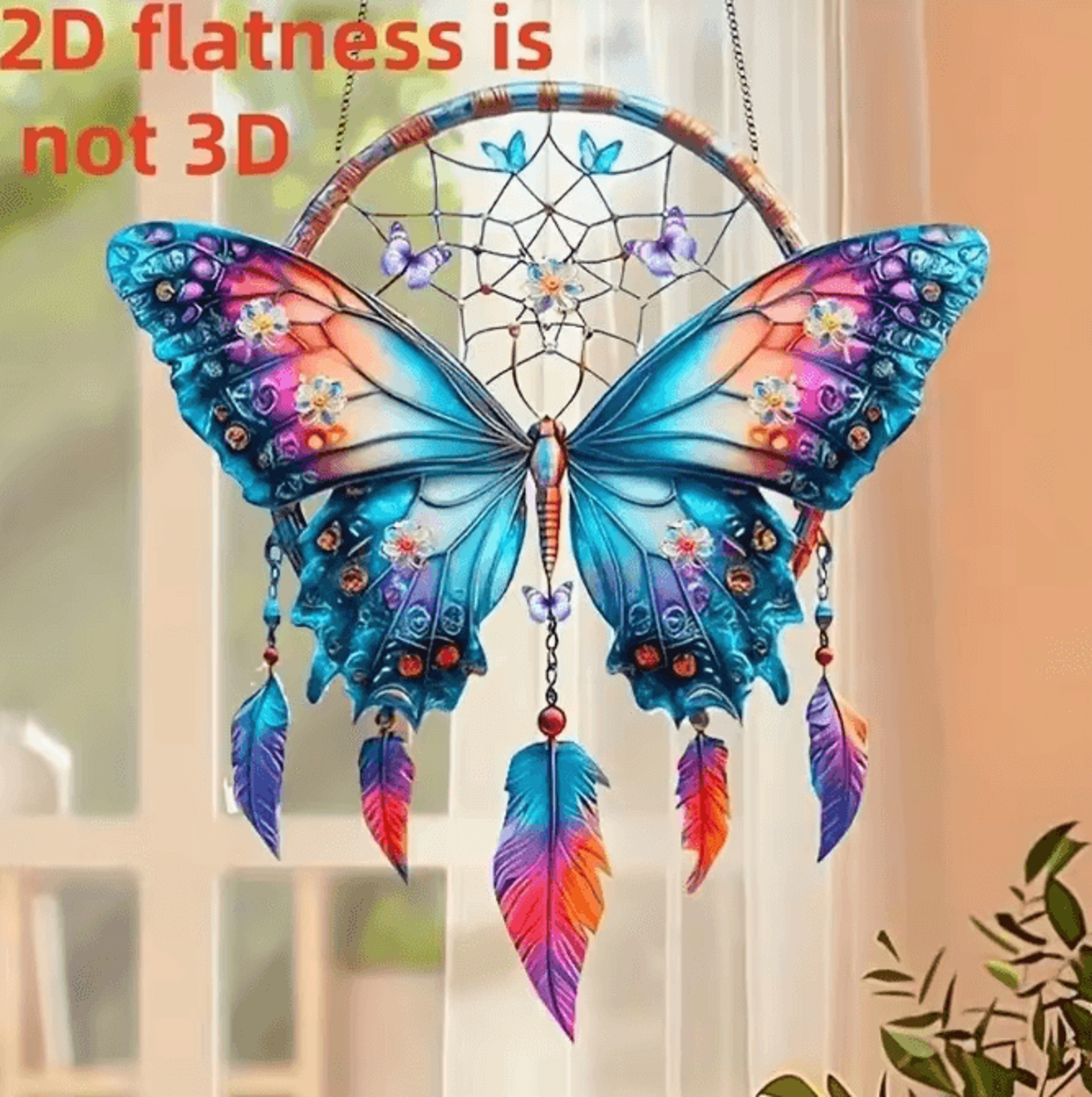 Shiny Butterfly Feather Pendant Decor  Elegant Hanging Ornament For Home  Gifts 3