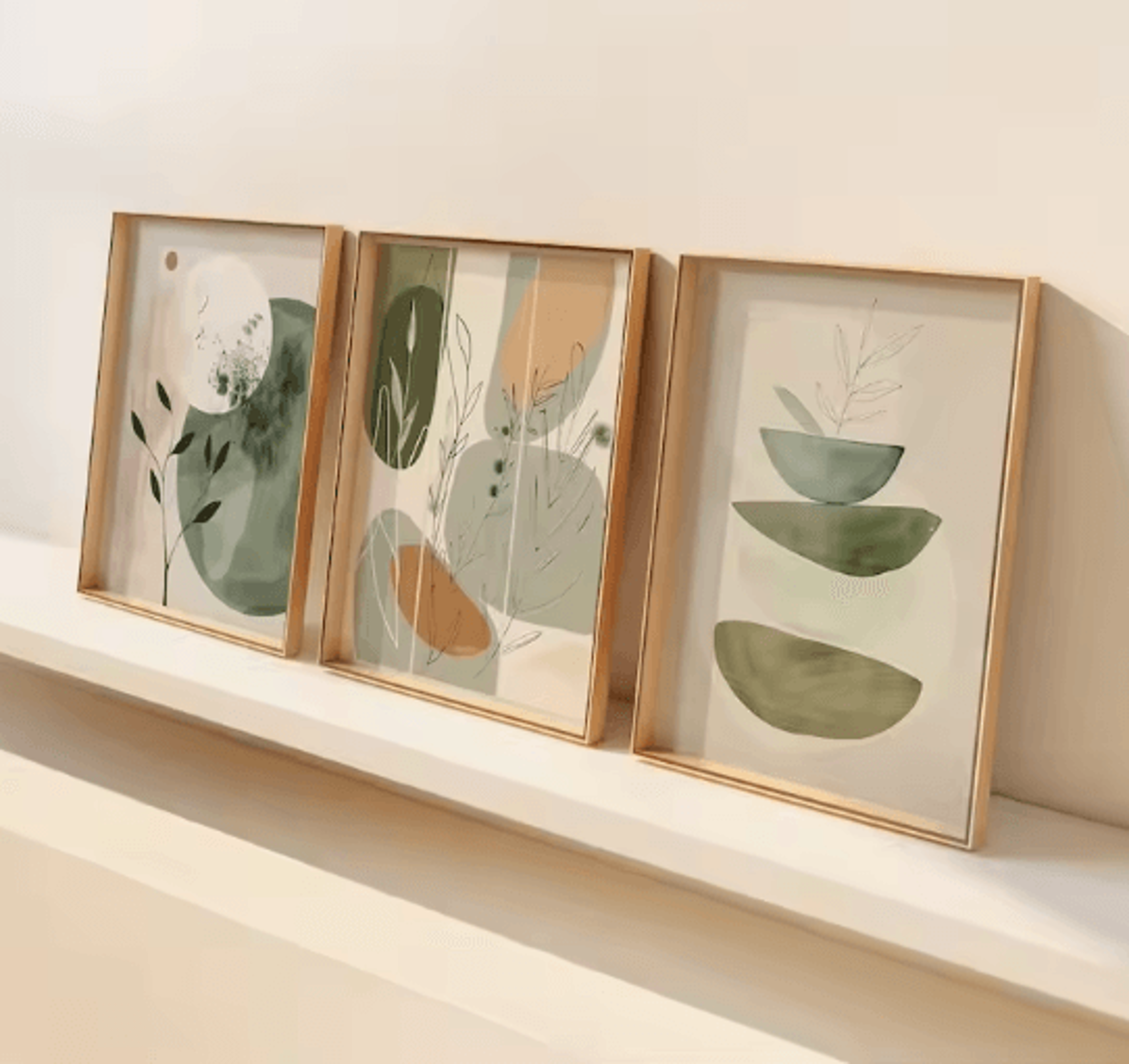 VIKAMA 3PCS Bohemian Plant Canvas Wall Art Earth Tone Minimalist Decor Set 2