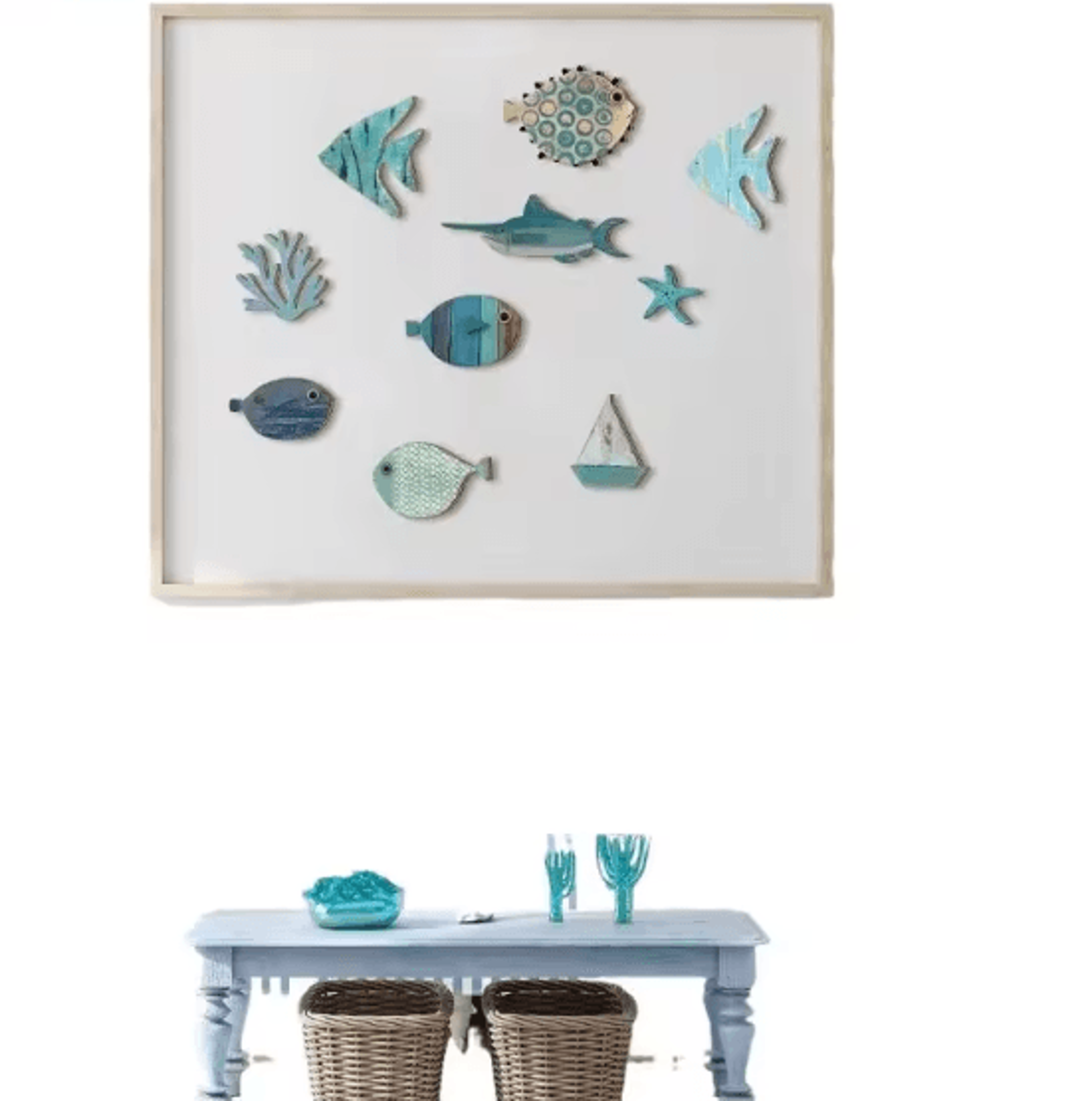 OceanCraft 10PCS Wooden Fish Wall Decor Nautical Coastal Hanging Art Set 4