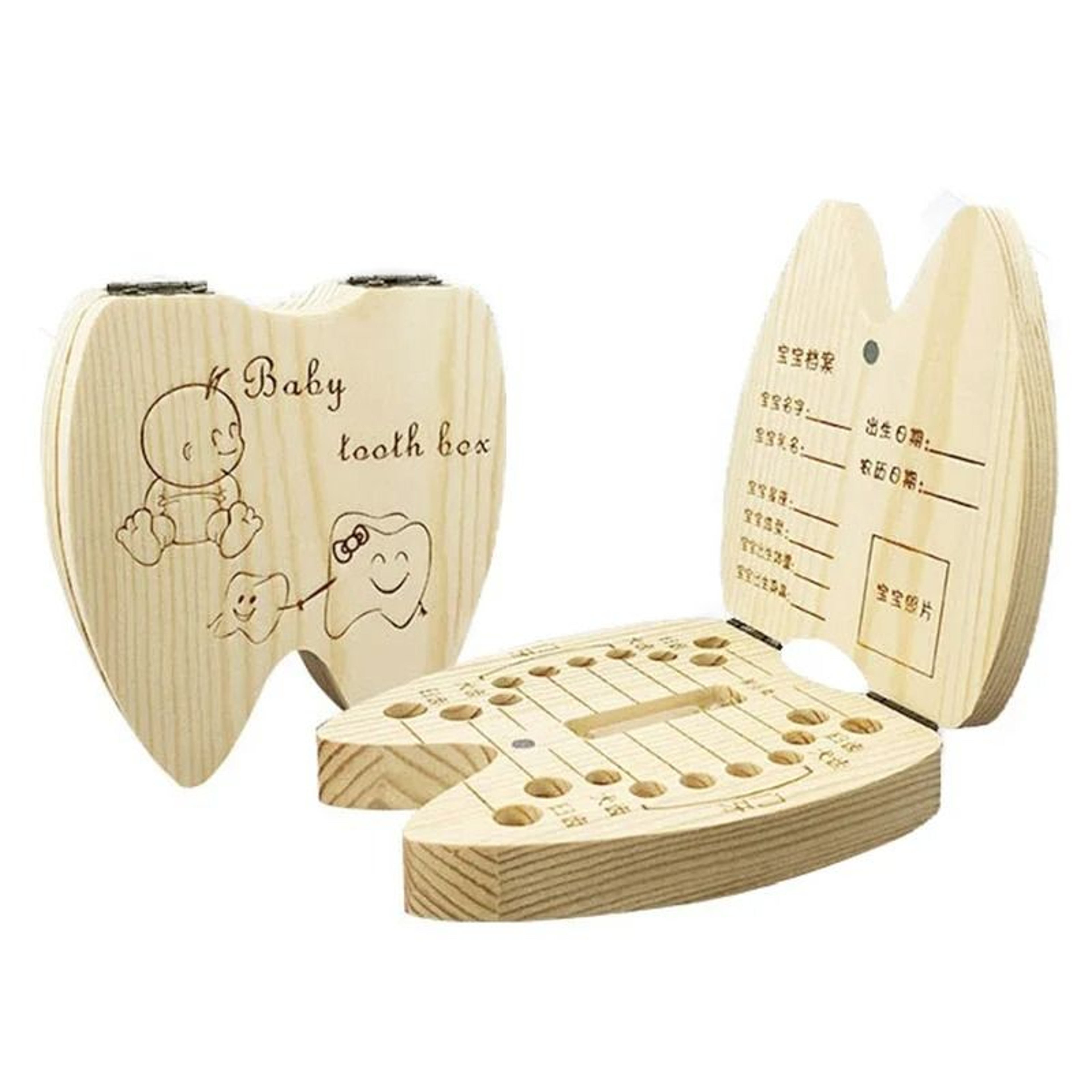 Wooden Baby Tooth Keepsake Box Milk Teeth Storage Organizer 1