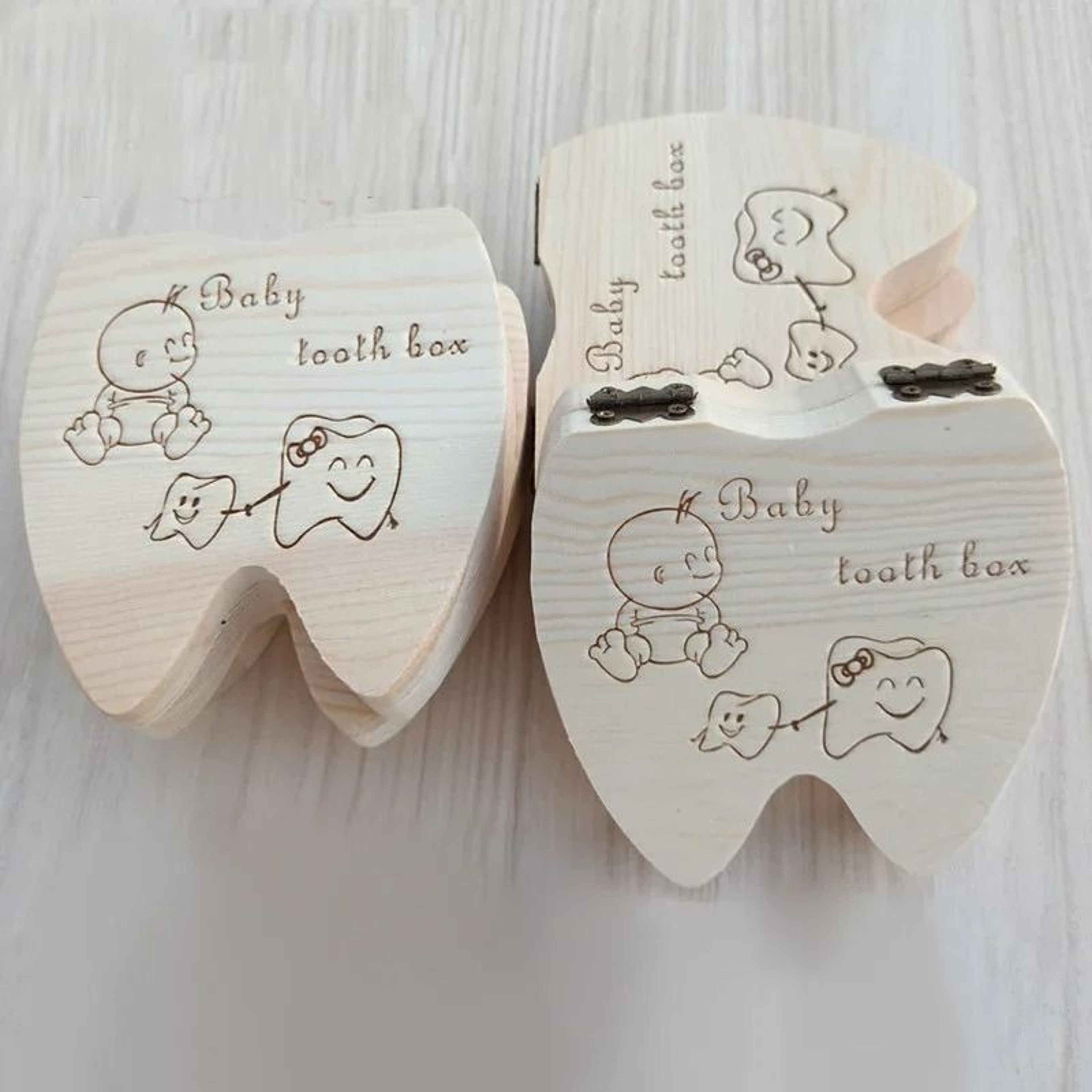 Wooden Baby Tooth Keepsake Box Milk Teeth Storage Organizer 6