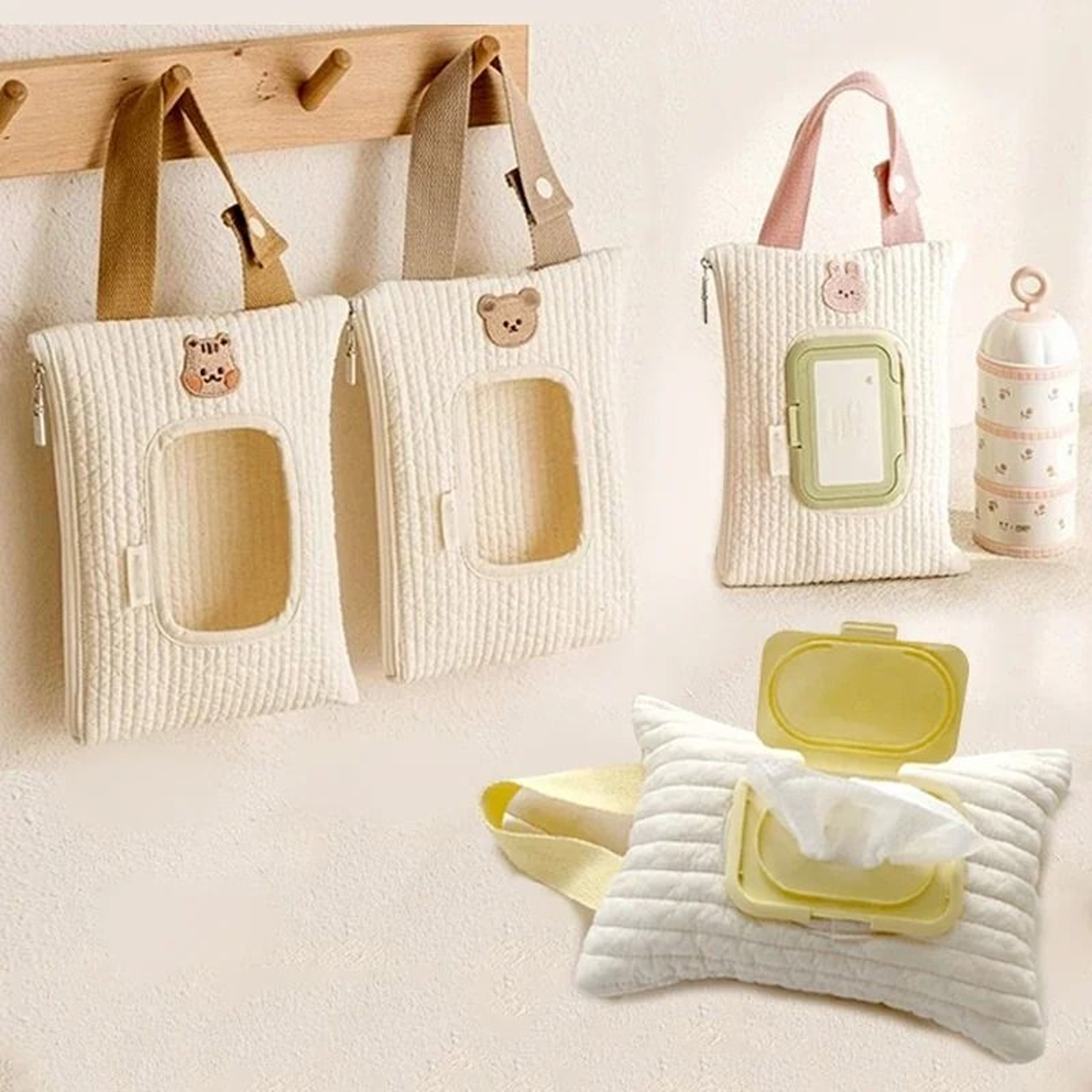 Bear Tissue Holder Hanging Storage Bag For Stroller Car And Travel 2