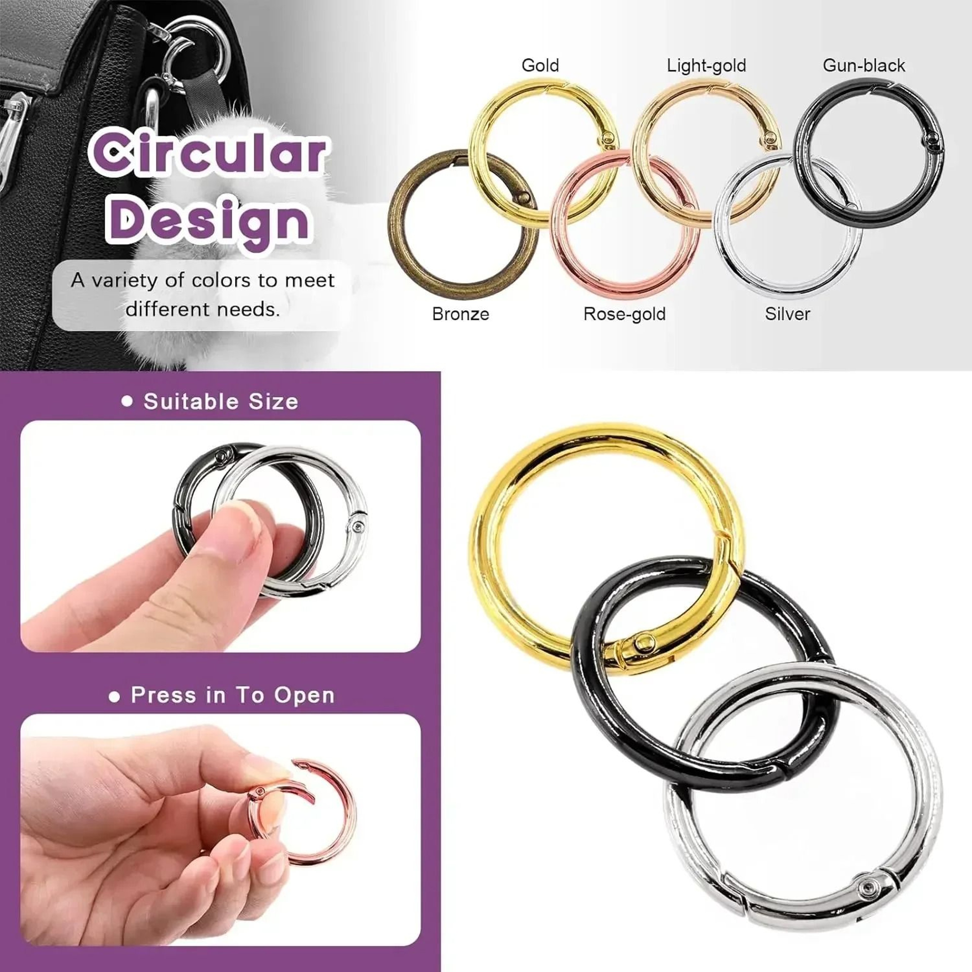Spring O Ring Clasps Openable Round Carabiner Clips For Jewelry And Keychains 5
