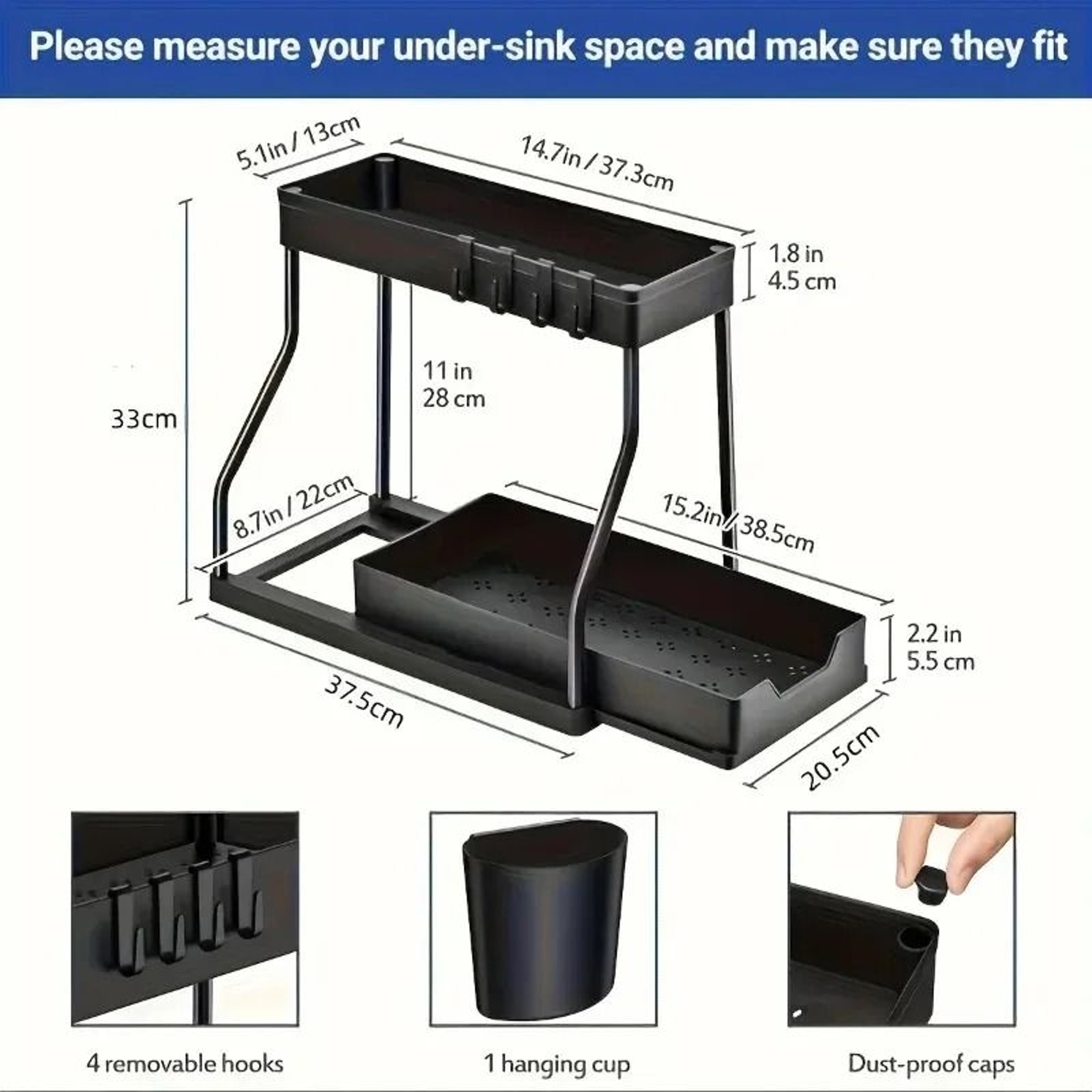 Double Layer Pull Out Under Sink Storage Rack For Kitchen And Bathroom Organization 1