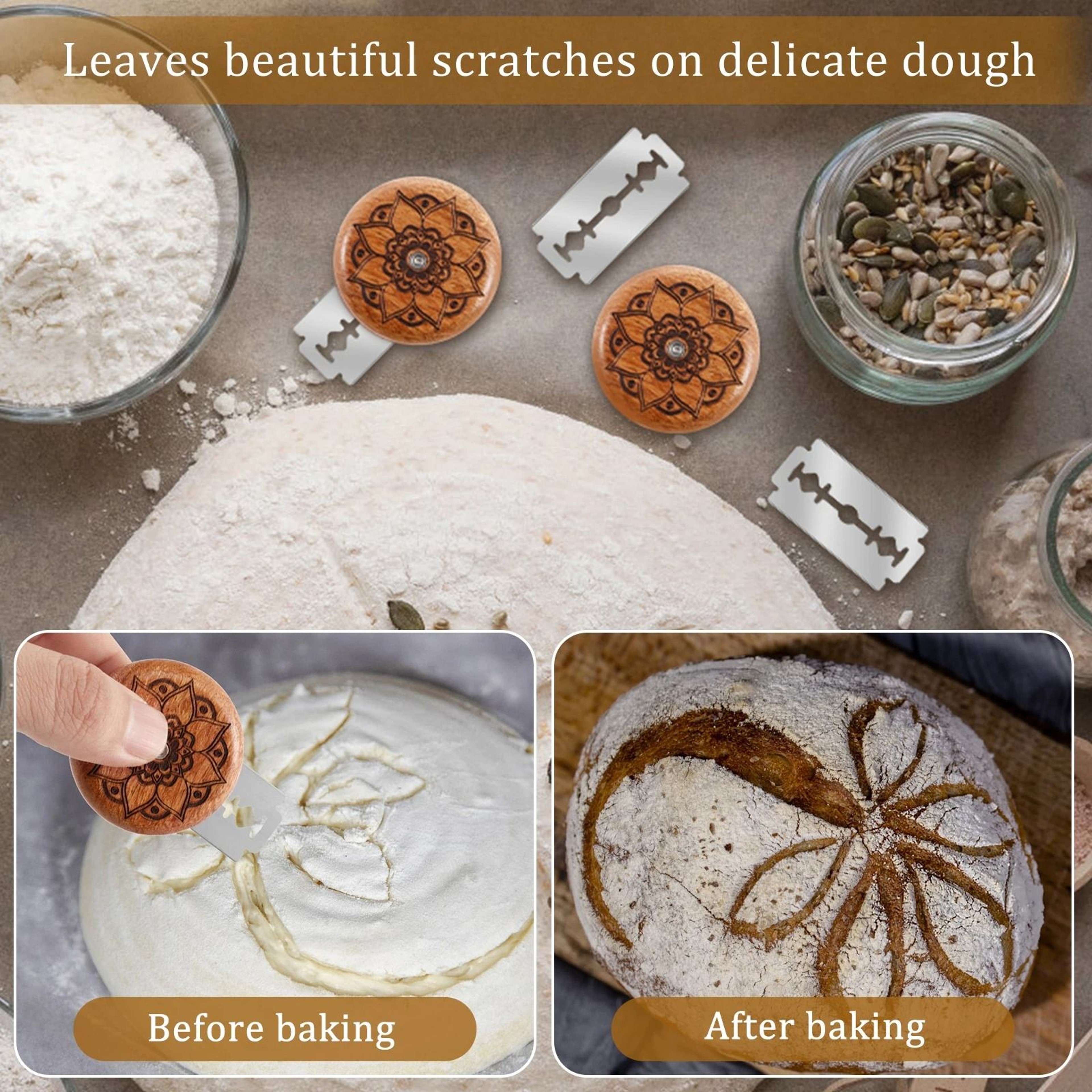 Wooden Bread Lame Dough Scoring Tool With Razor For Artisan Sourdough Baking 3