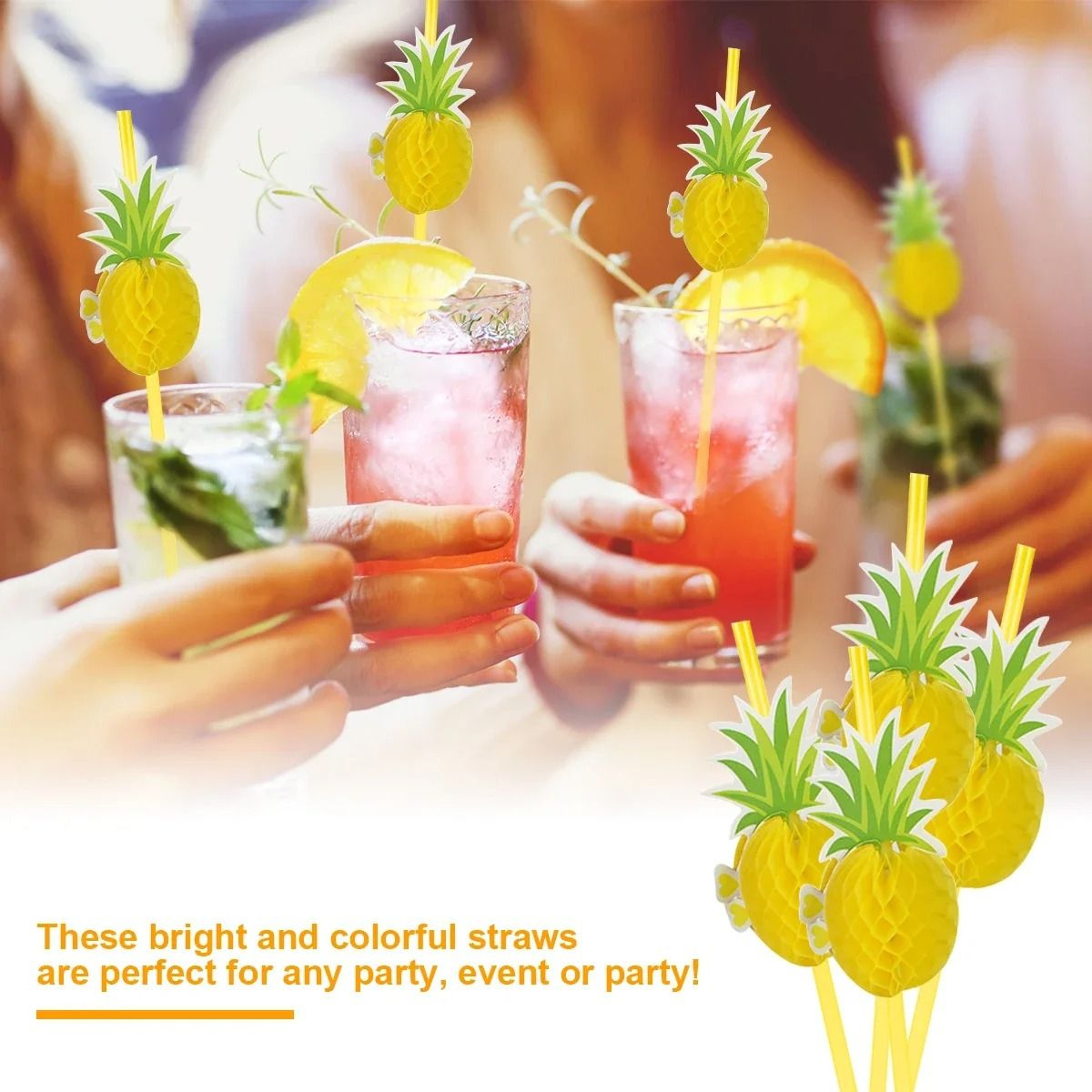 50 Piece Fruit Paper Drinking Straws Pineapple Flamingo Party Straws 0