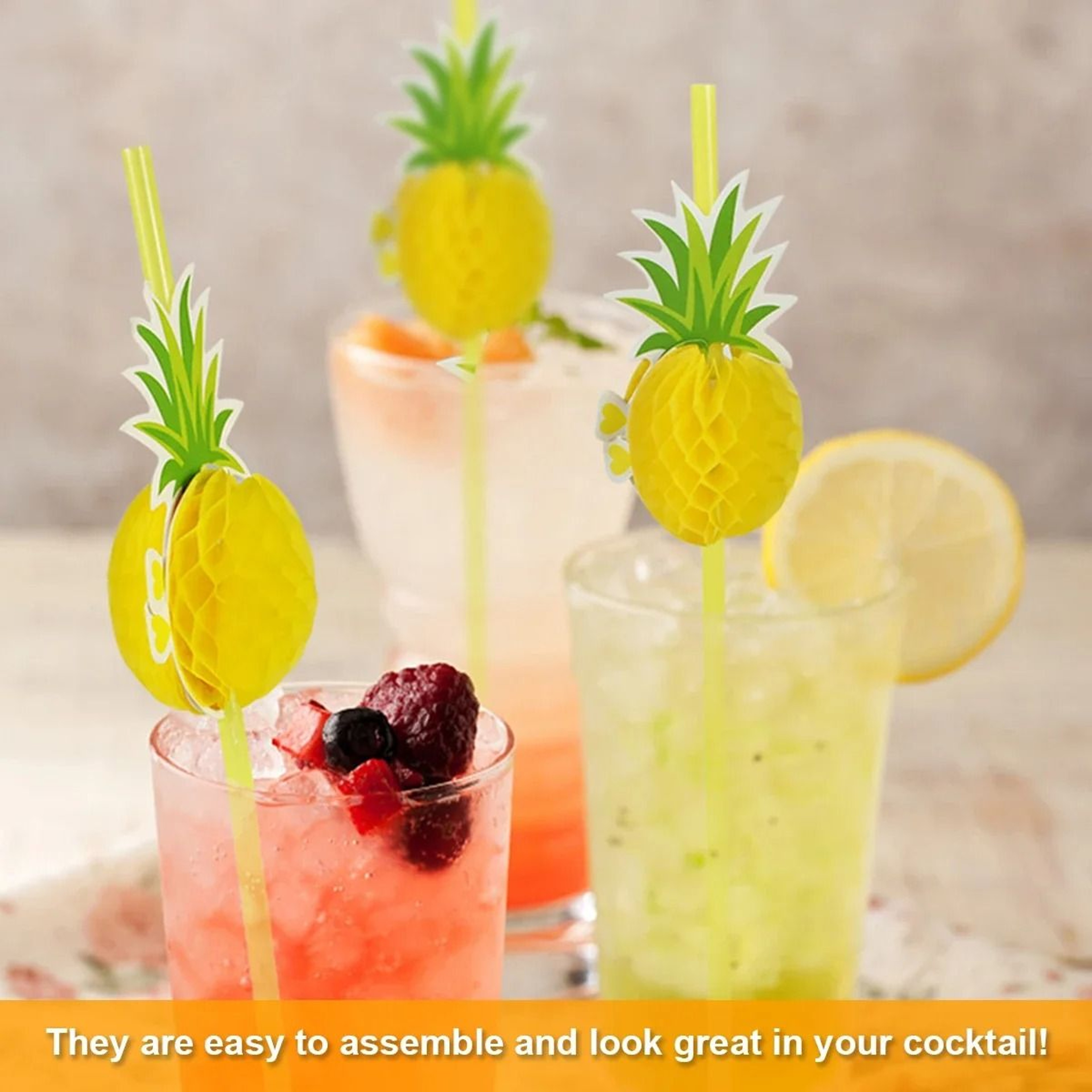50 Piece Fruit Paper Drinking Straws Pineapple Flamingo Party Straws 2