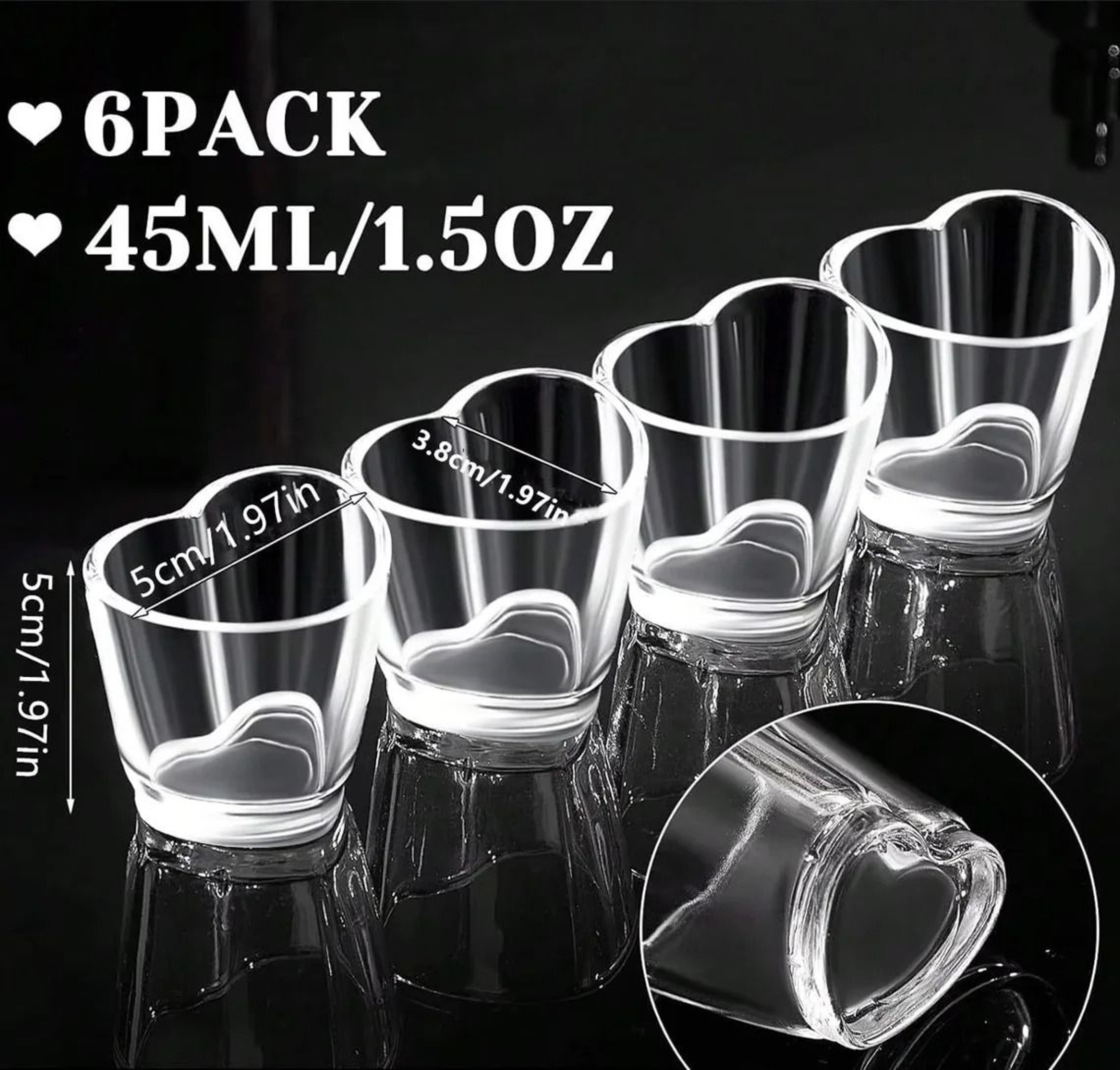 Heart Shaped Acrylic Shot Glass Set 4