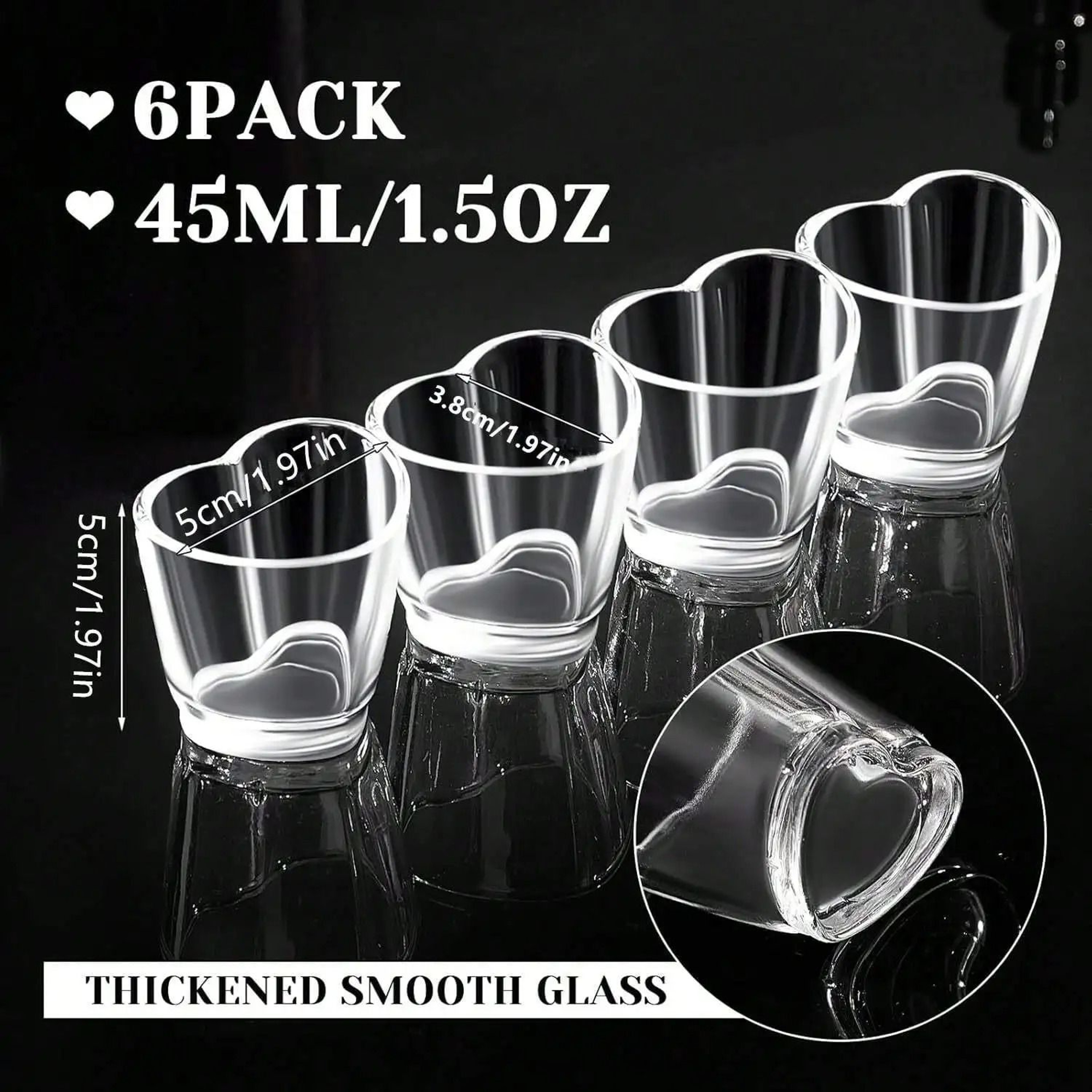 Heart Shaped Acrylic Shot Glass Set 6