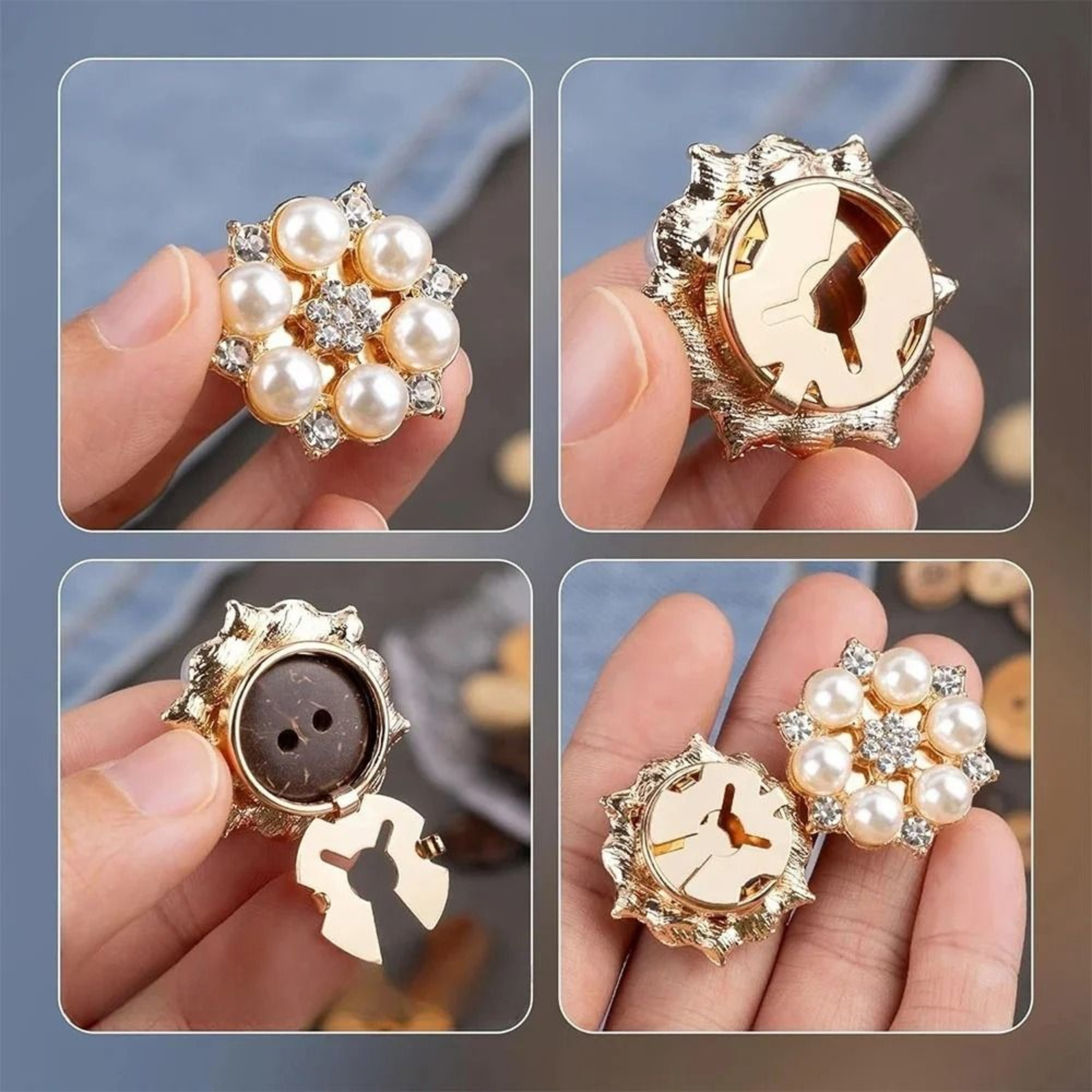 Crystal Pearl Clip On Button Covers For Shirts And Coats 2