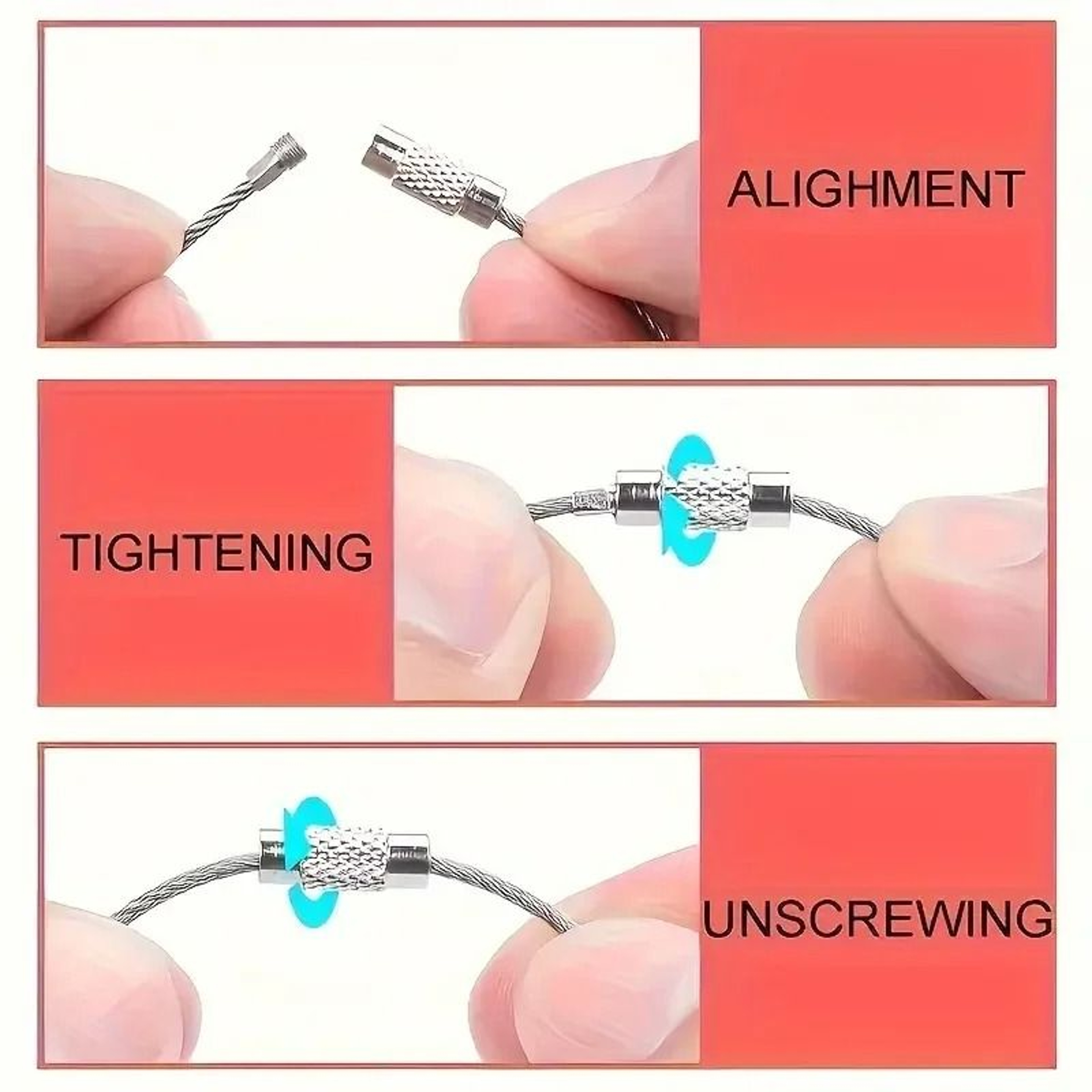 Stainless Steel Wire Cable Keychain Rings With Screw Lock 3