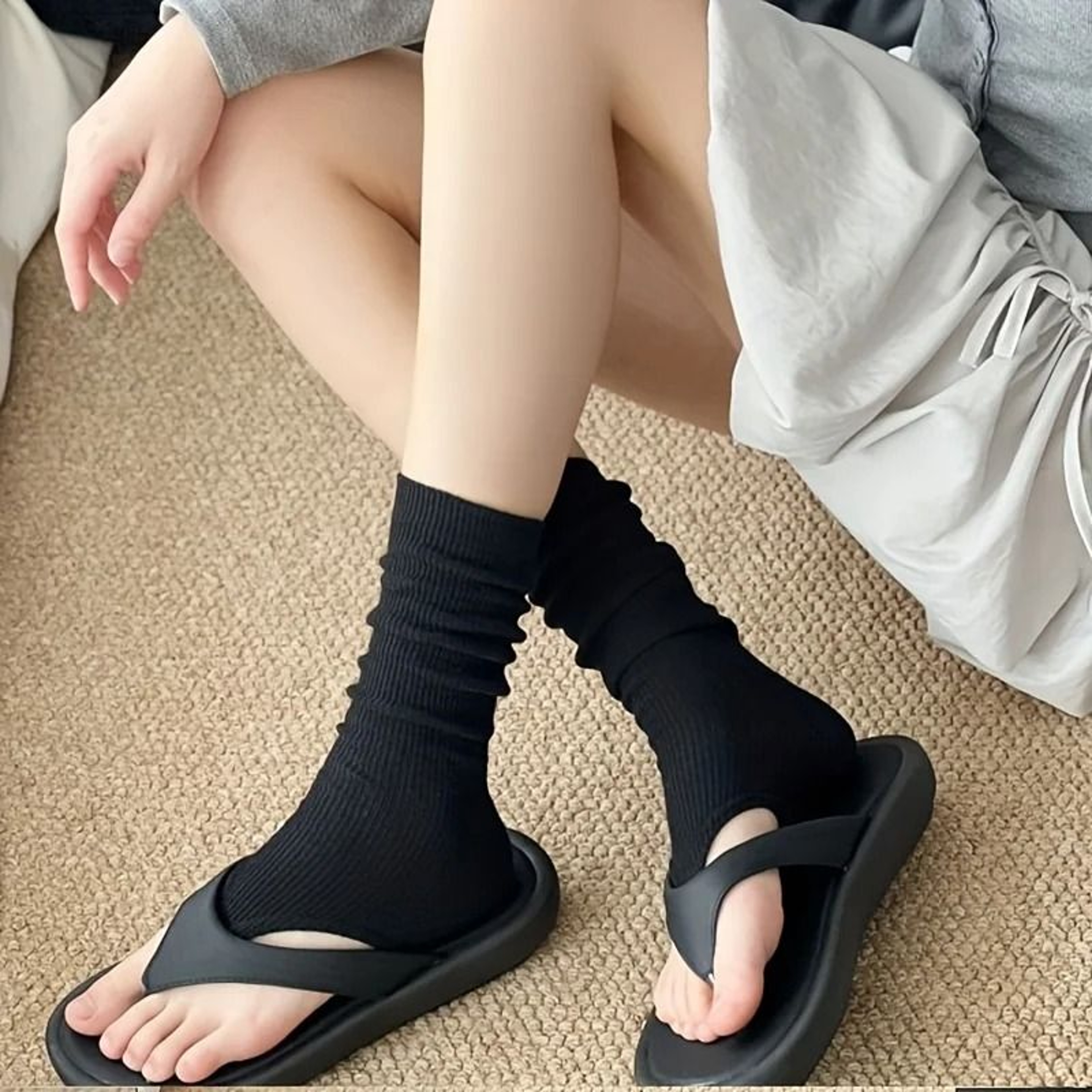 Open Toe Flip Flop Ballet Style Slim Long Leg Socks 2