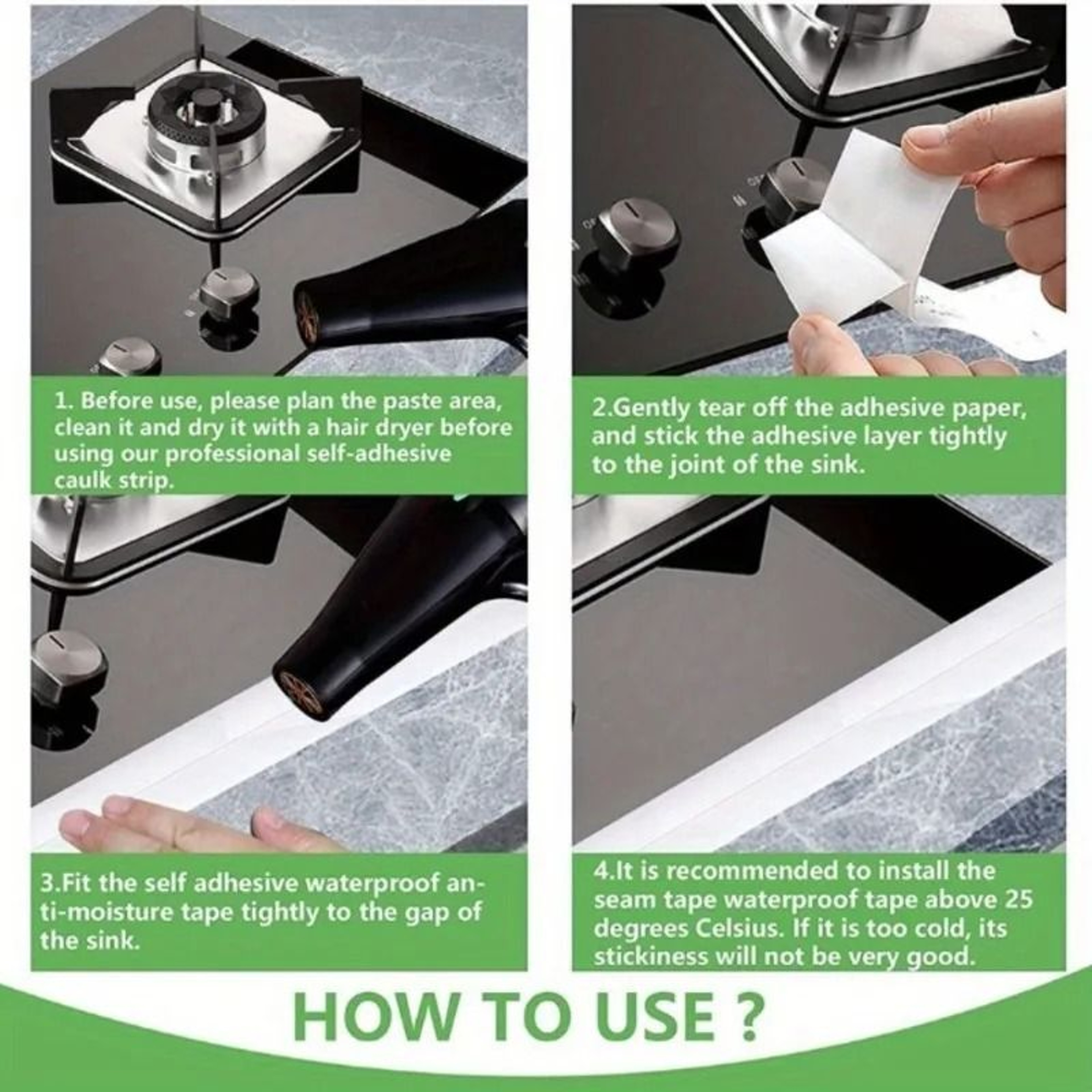 Waterproof PVC Caulk Strip Tape  Self Adhesive Sealing Tape For Bathroom Sink Tub  Kitchen Counter