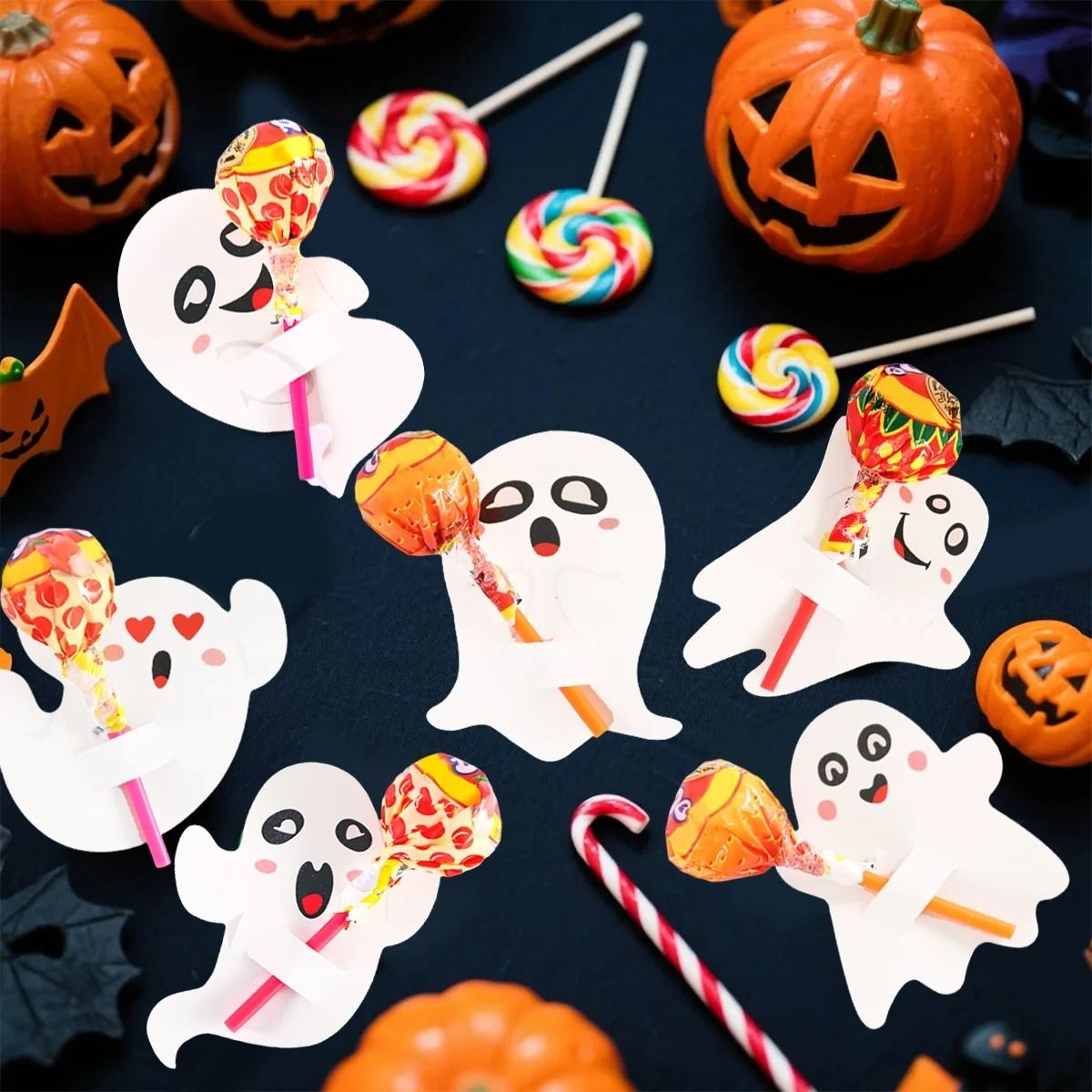 48 Pcs Ghost Lollipop Holder Happy Halloween Lollipop Decoration Paper Cards Trick Or Treat Candy P 5